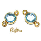 14K Gold Filled Checkerboard Aquamarine Round Link Connector size 12x7 mm, Jewelry making, Gold filled link, Link connector - 1 piece