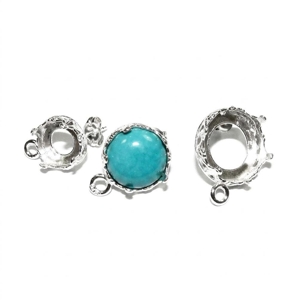 925 Sterling Silver Blank earrings size 8, 10, 12 mm with closed ring, Bezel cup, Base earrings, Jewelry making, Setting - 1 pair (2 pieces)