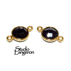 14K Gold Filled Checkerboard black onyx Round Link Connector size 15x9 mm, Jewelry making, black onyx, Link connector, Connector - 1 piece