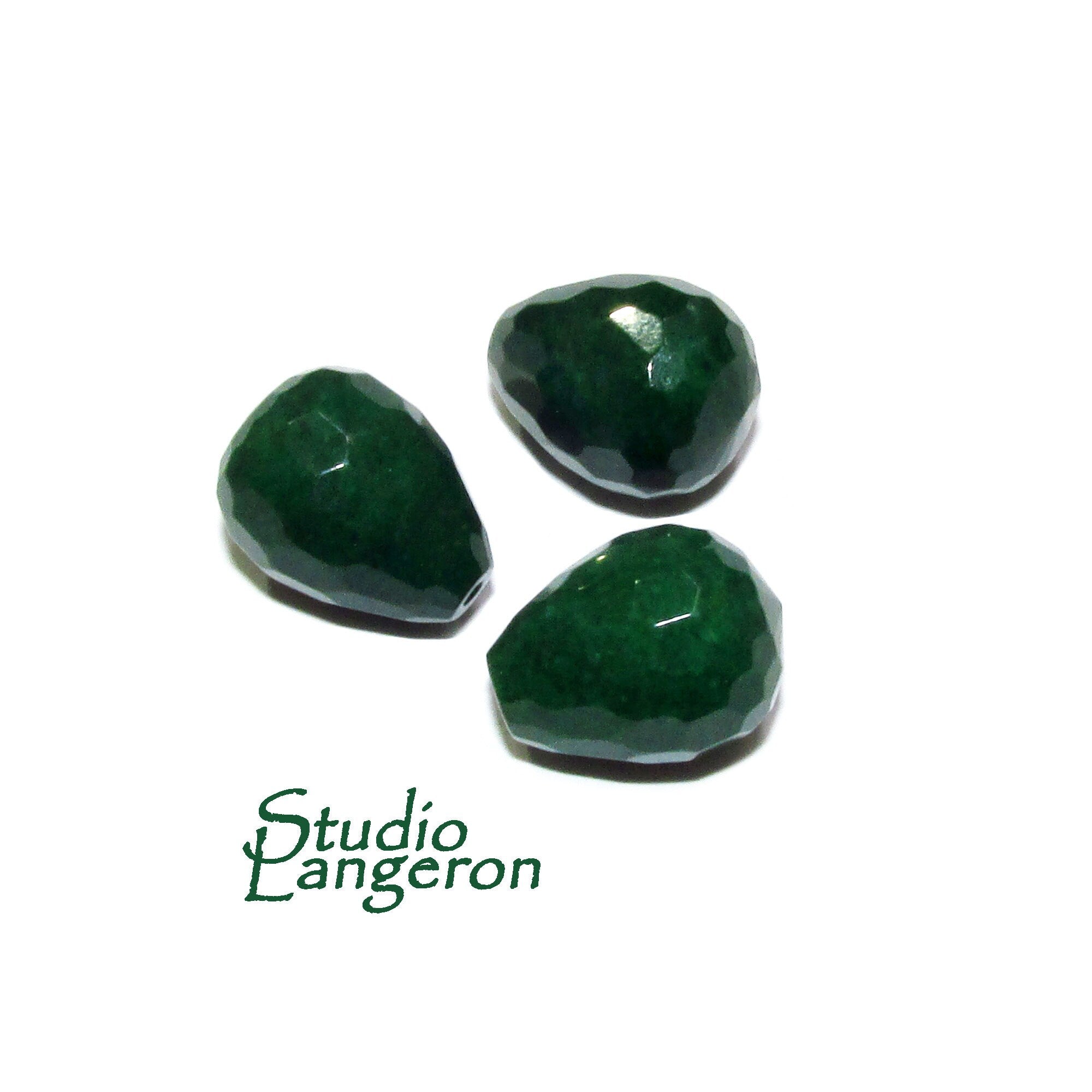 Natural African emerald Teardrop faceted half drilled Beads size 16x12 mm, Natural emerald, Half Drilled Beads, Jewelry making - 1 piece