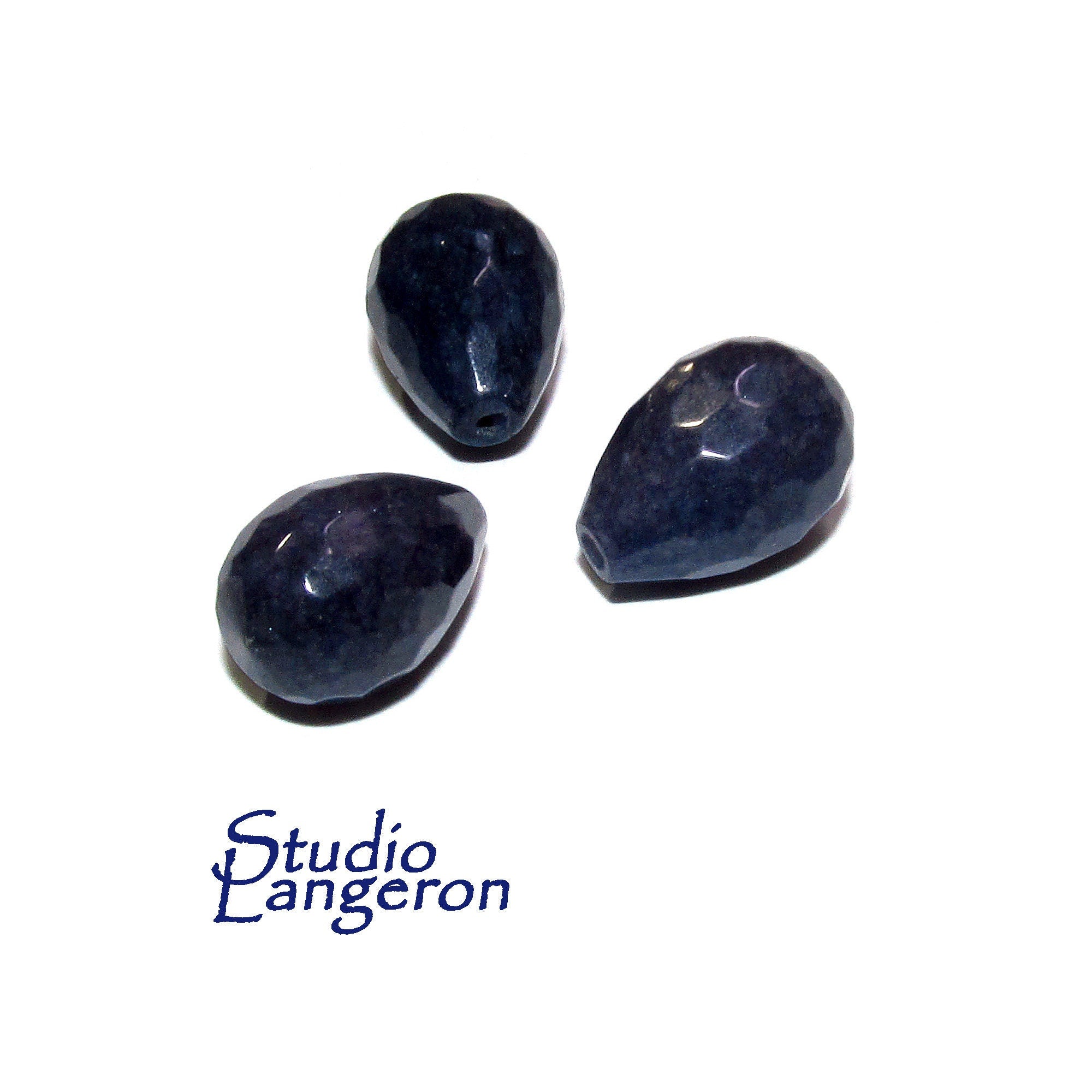 Natural African sapphire Teardrop faceted half drilled Beads size 14x10 mm, Natural sapphire, Half Drilled Beads, Jewelry making - 1 piece