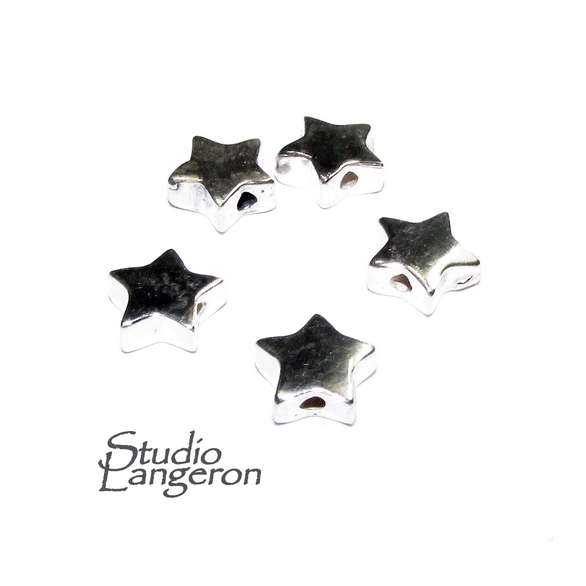 925 Sterling silver flat star beads for bracelet size 6.7x2.5 mm, Flat beads, Jewelry making,  Silver beads, Beads for bracelet - 1 piece