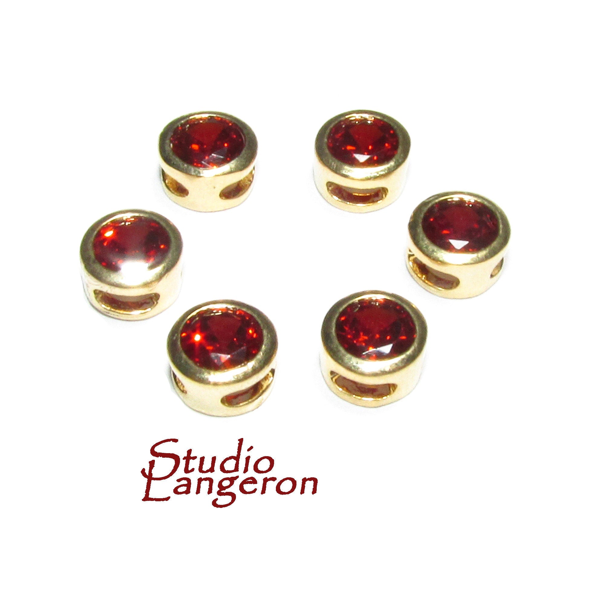 14K yellow gold filled decorative round beads with garnet size 5.4x3.2 mm, Jewelry making, Gold filled beads, garnet - 1 piece