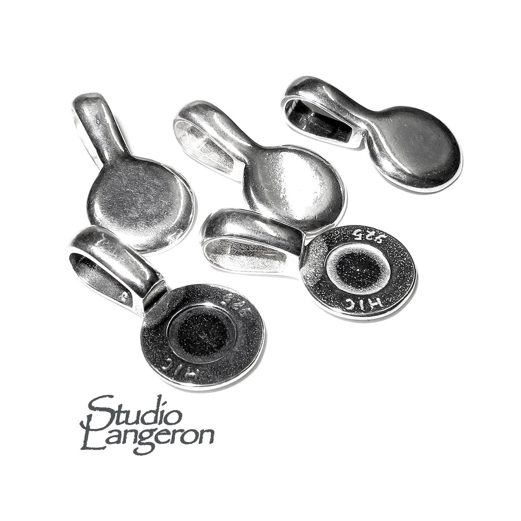 925 Sterling silver large Round Glue-on Flat Pad Pendant Bails, sterling silver Bail, Jewelry making, Bail finding, Glue-on bail - 1 piece