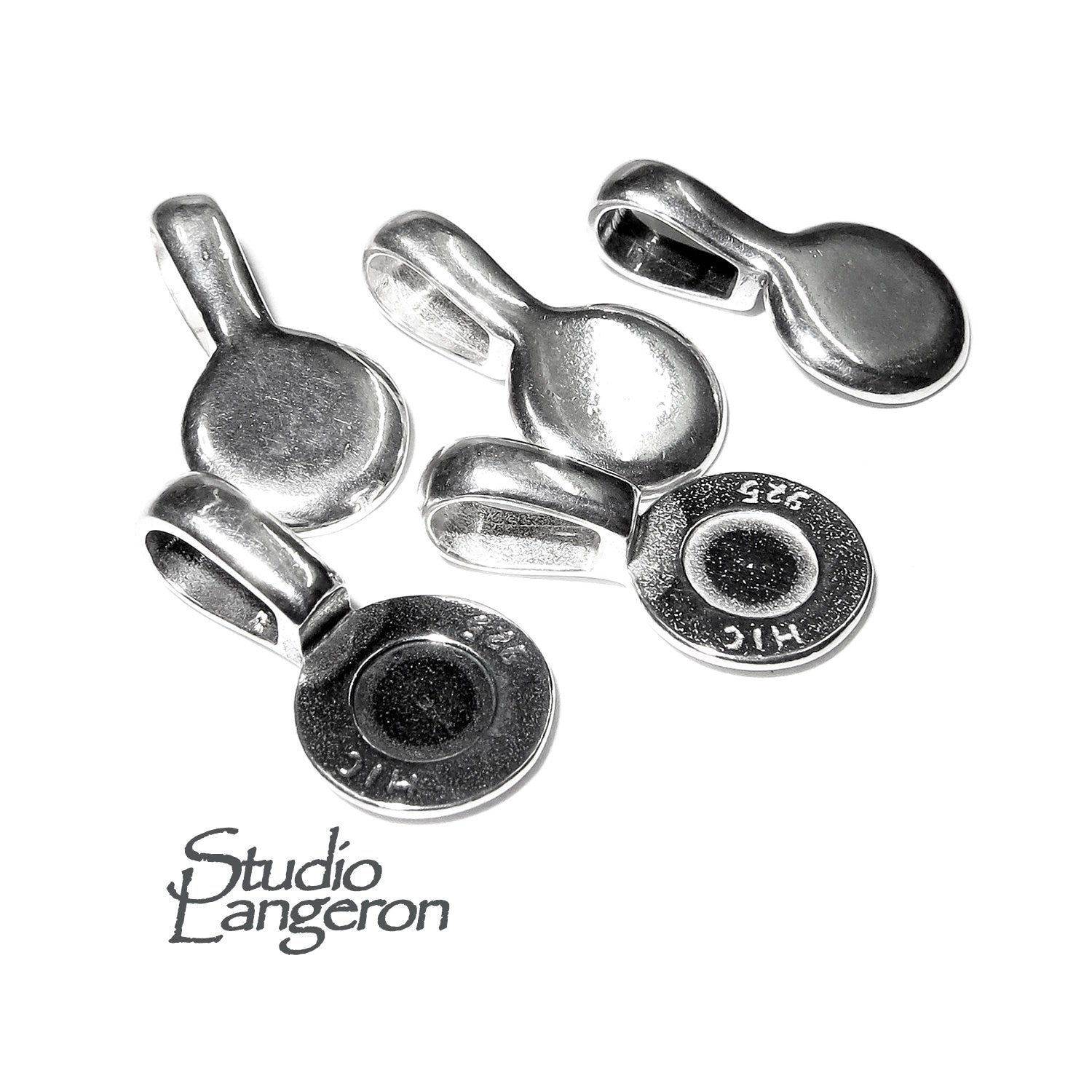 925 Sterling silver large Round Glue-on Flat Pad Pendant Bails, sterling silver Bail, Jewelry making, Bail finding, Glue-on bail - 1 piece