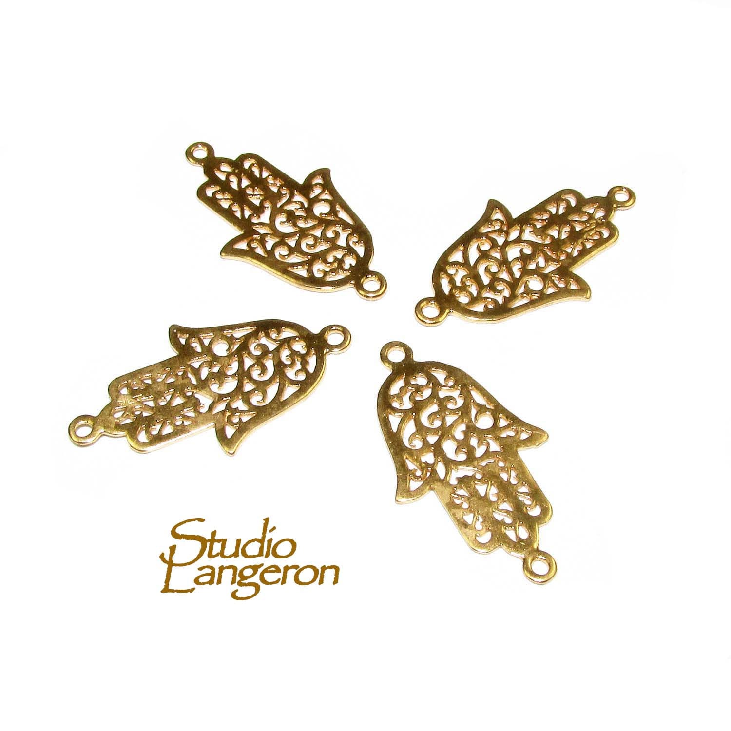 14K Gold filled large connector hamsa size 24x13 mm, gold filled link component, Jewelry making, Gold filled, Jewelry link hamsa - 1 piece