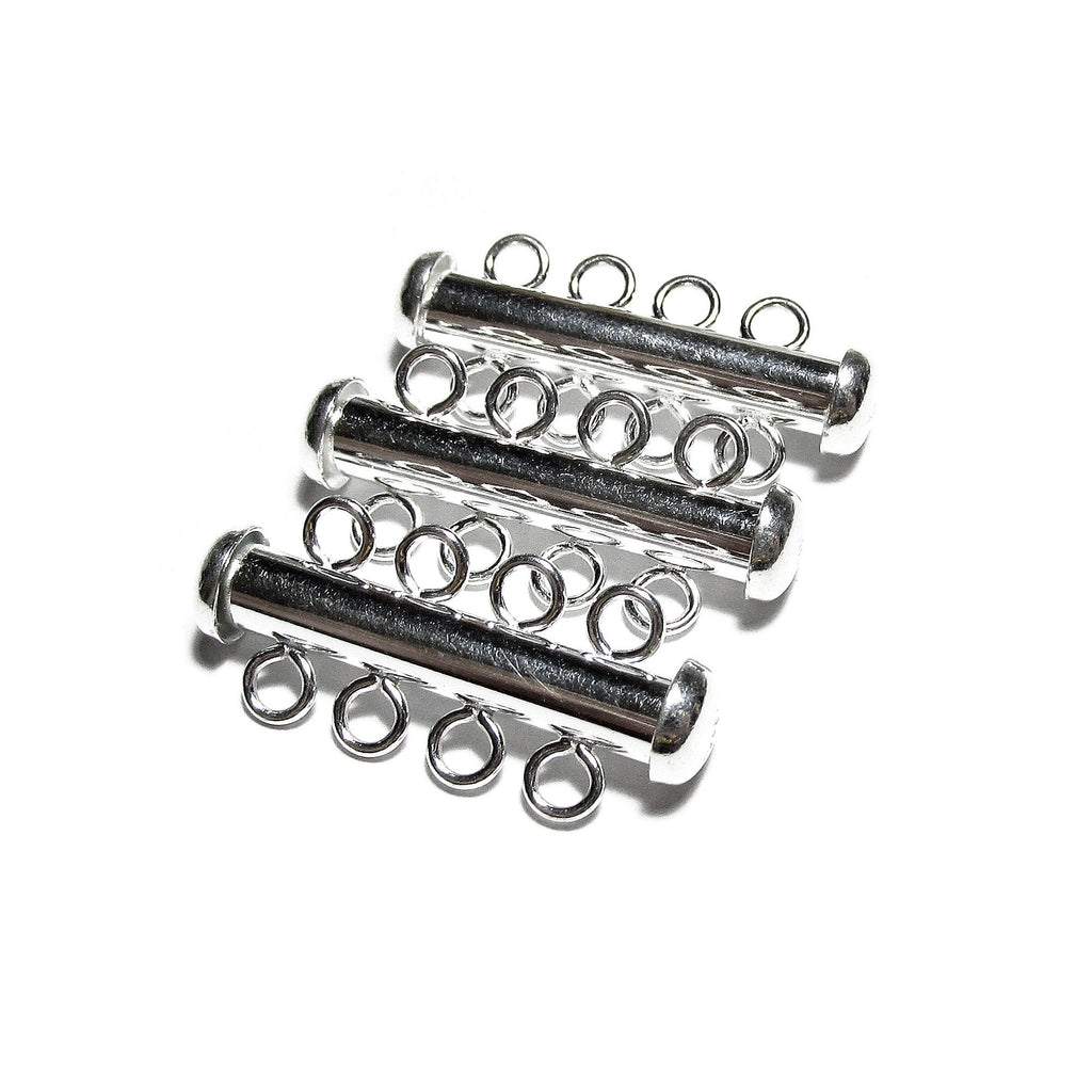 925 Sterling Silver Tube Bar Clasp 4-Hole size 4.3x26 mm, Silver Clasps, Slide Clasps, Sterling silver, Jewelry making, Tube clasp - 1 piece