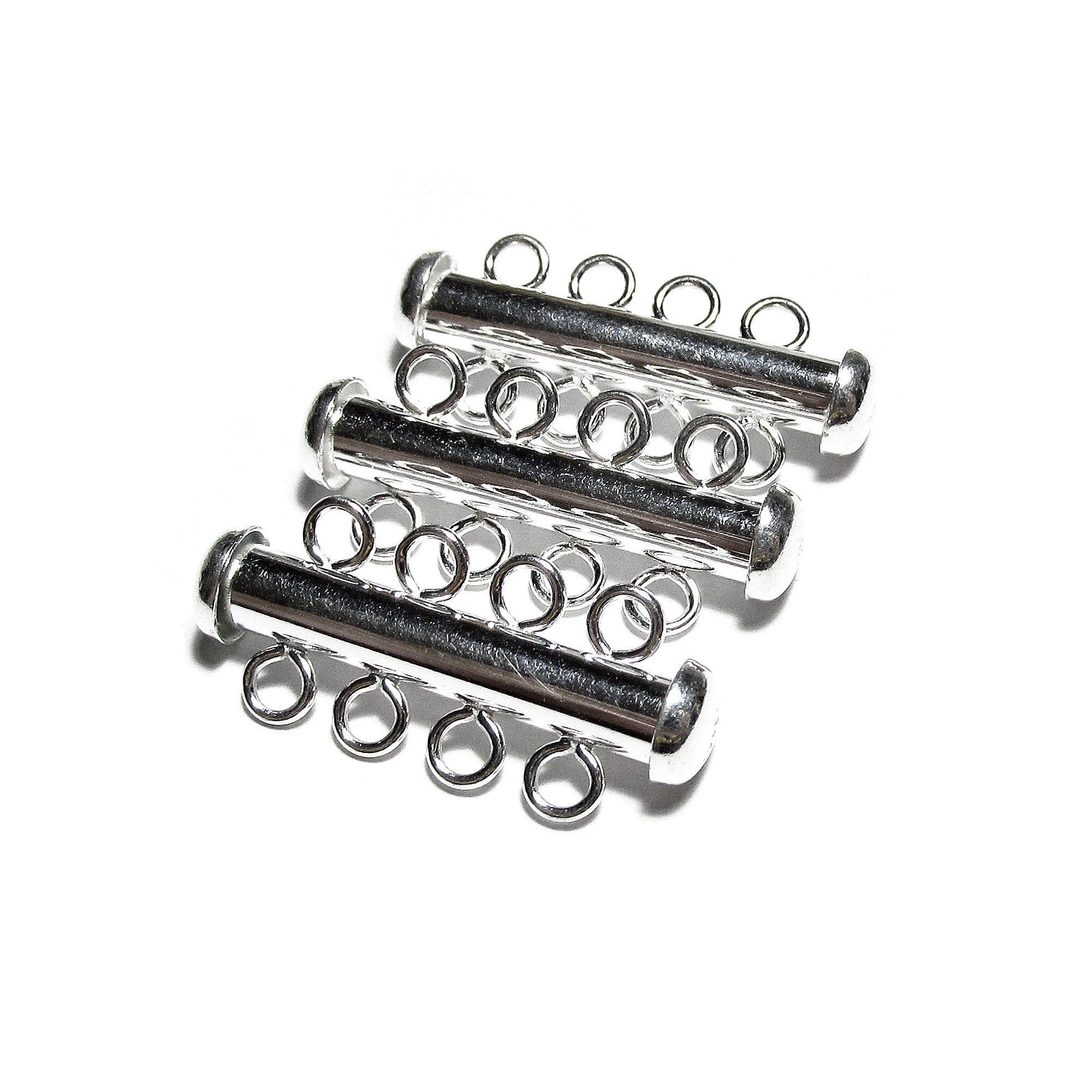 925 Sterling Silver Tube Bar Clasp 4-Hole size 4.3x26 mm, Silver Clasps, Slide Clasps, Sterling silver, Jewelry making, Tube clasp - 1 piece