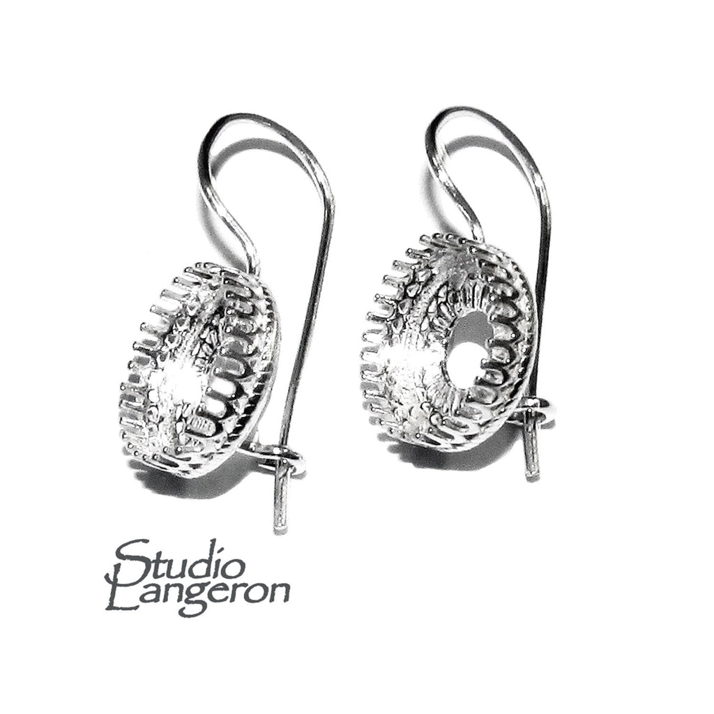 10 mm size 925 sterling silver blank earrings with bezel cup, Jewelry making, Setting, bezel cup, base earrings - 1 pair (2 pieces)