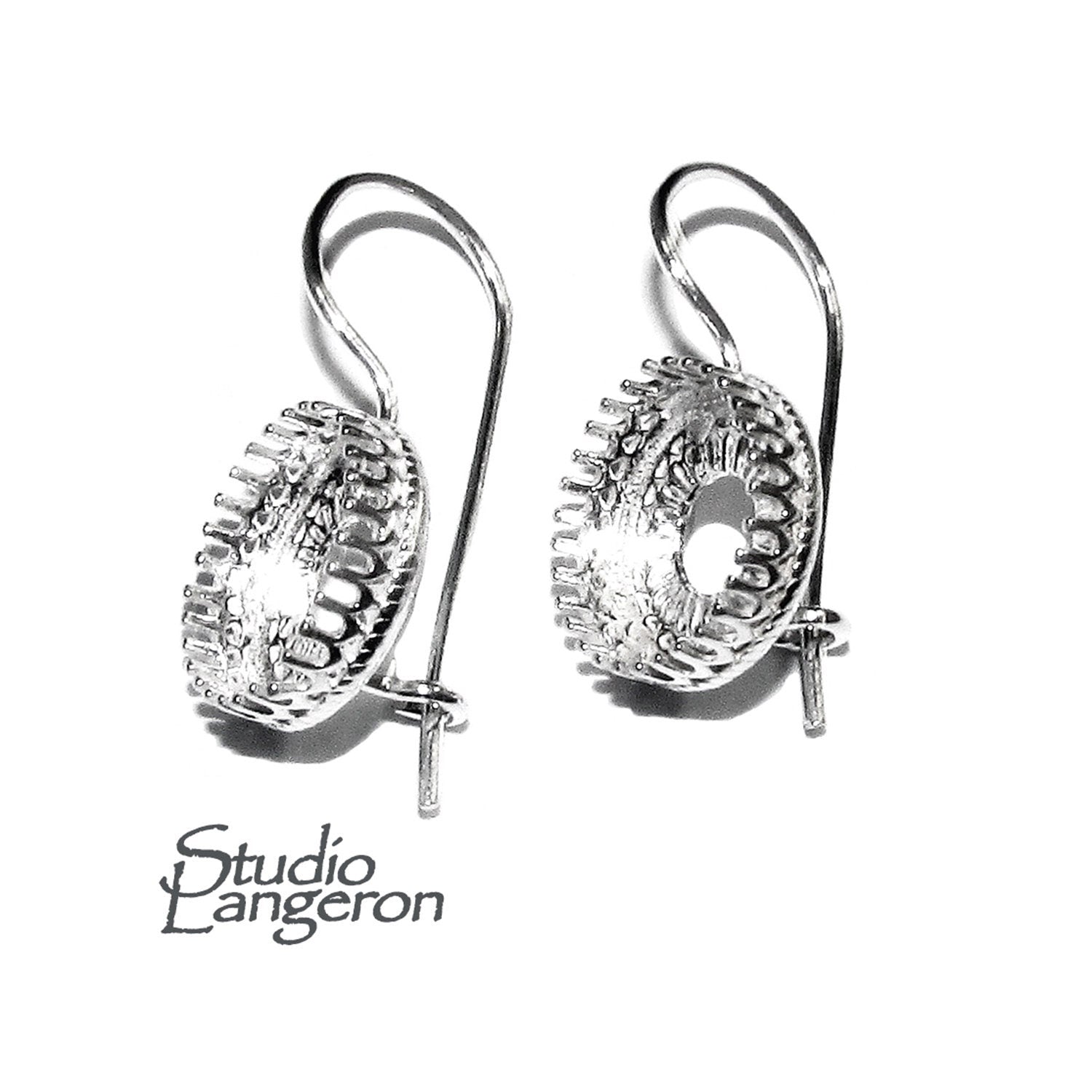 10 mm size 925 sterling silver blank earrings with bezel cup, Jewelry making, Setting, bezel cup, base earrings - 1 pair (2 pieces)