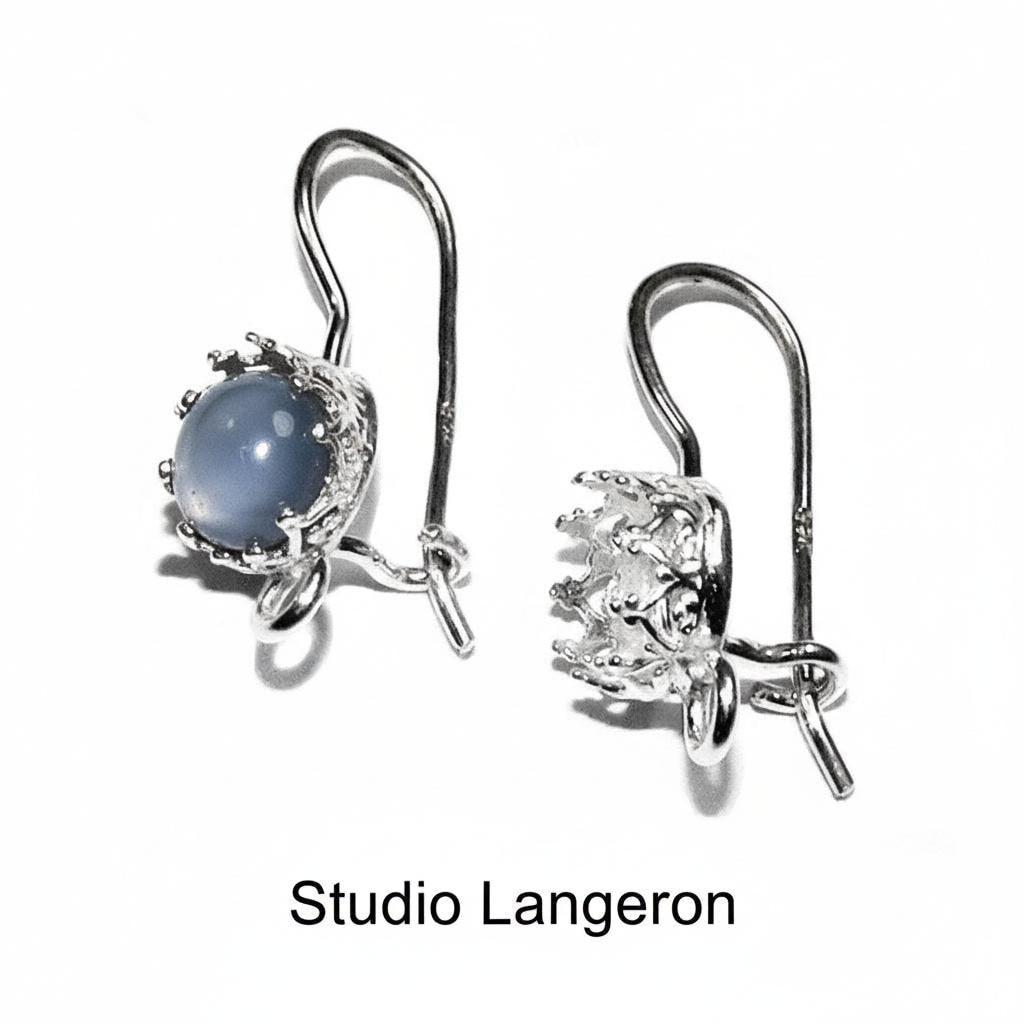 925 sterling silver blank earrings with bezel cup and closet ring size 6-14mm, model 1023H, Jewelry making, Setting - 1 pair (2 pieсes)