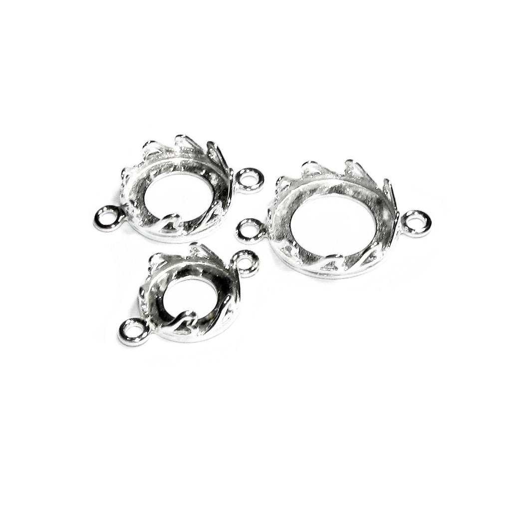 925 Sterling Silver Round Bezel Cups with 2 loops, size 8.0 - 16.0mm, Bracelet, Setting, Connector, Jewelry making Mounting - 1 piece