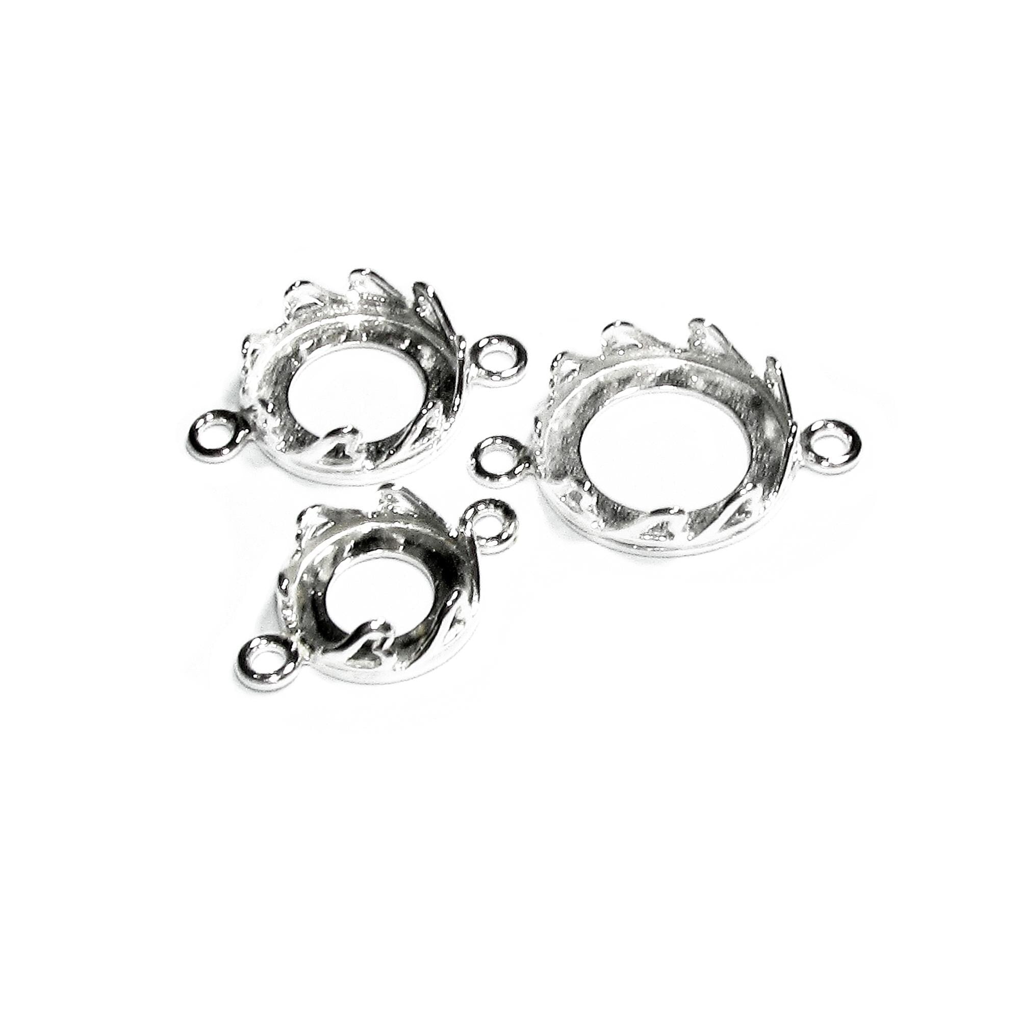 925 Sterling Silver Round Bezel Cups with 2 loops, size 8.0 - 16.0mm, Bracelet, Setting, Connector, Jewelry making Mounting - 1 piece