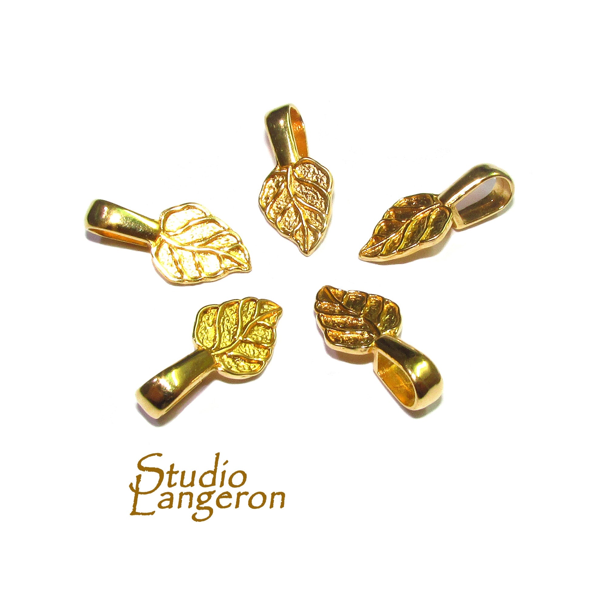 14K Yellow gold filled medium Glue-On Leaf Pendant Bail, Jewelry making, bail with loop, Bails, Bail gold filled, Bail finding - 1 piece