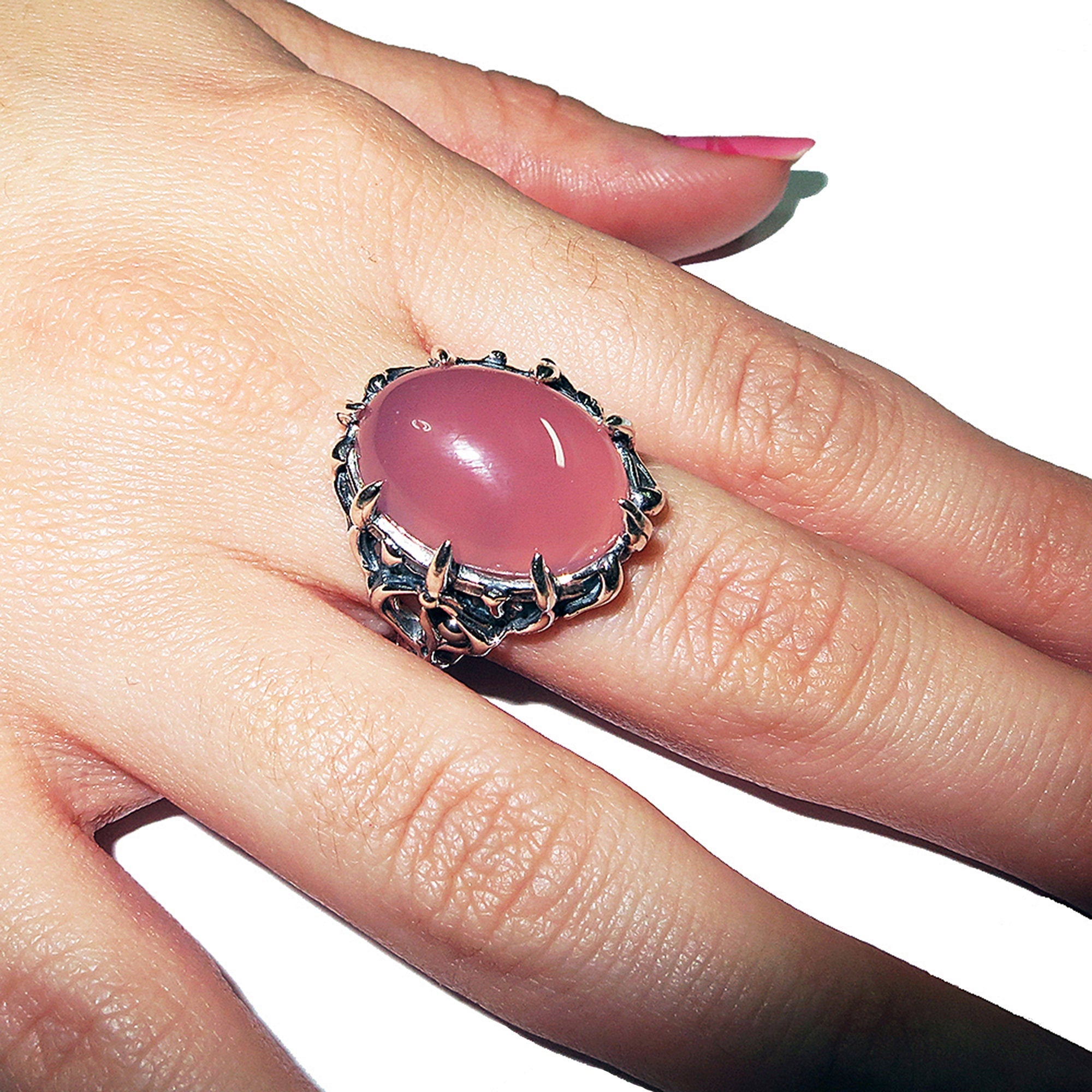 Statement Chalcedony ring 925 sterling silver size 7, Handmade ring, single copy, 925 sterling silver, Natural Lavender Chalcedony, gemstone