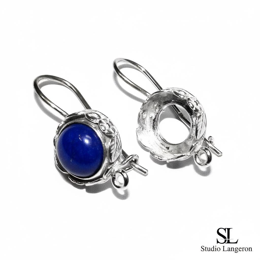 10 mm 925 sterling silver blank earrings with bezel cup and closed ring, Jewelry making, Setting, bezel cup,base earrings - 1 pair (2 piece)