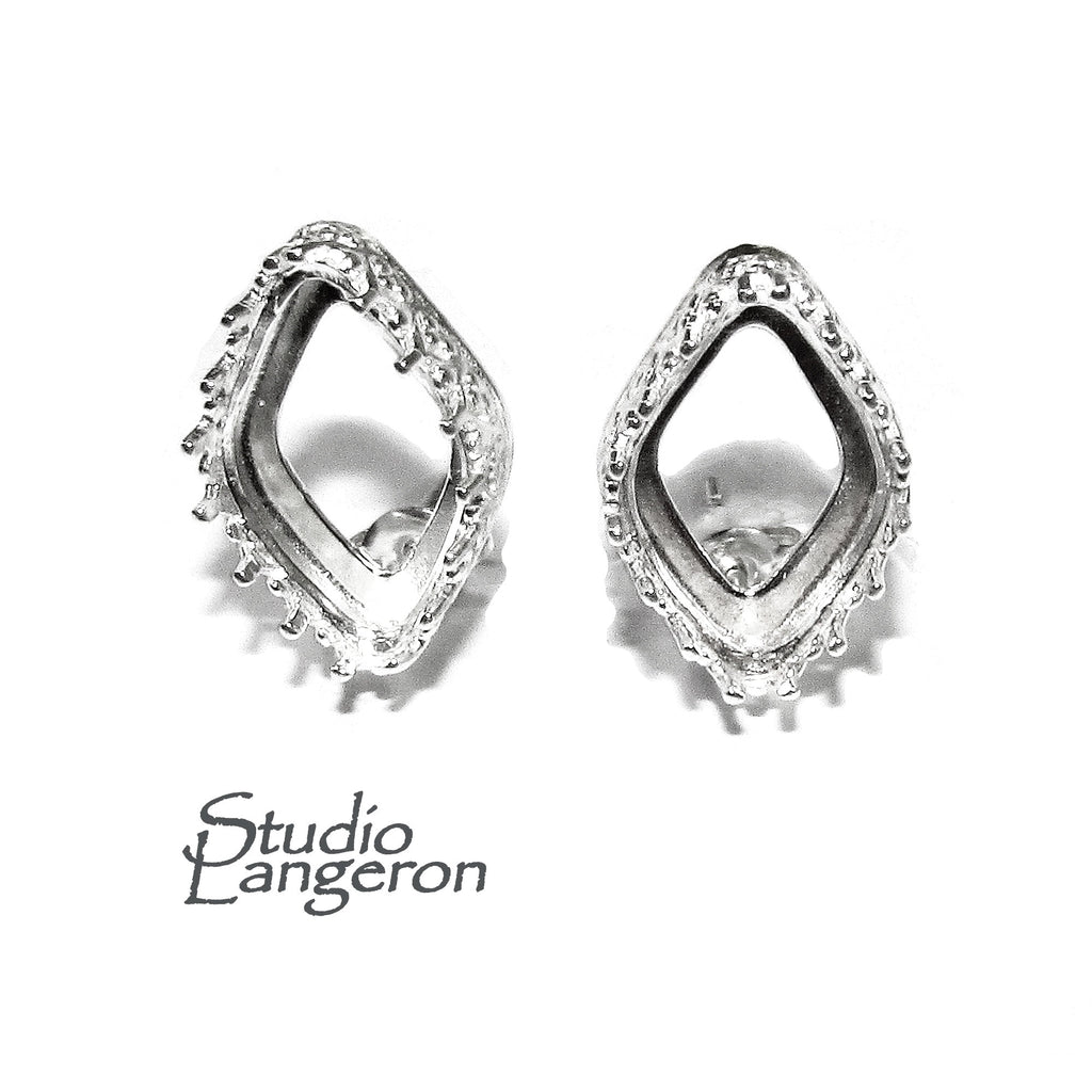 925 Sterling Silver Blank earrings size 14x9 mm with marquise Bezel cup, Jewelry making, Setting, Base Earrings post - 1 pair (2 pieces)
