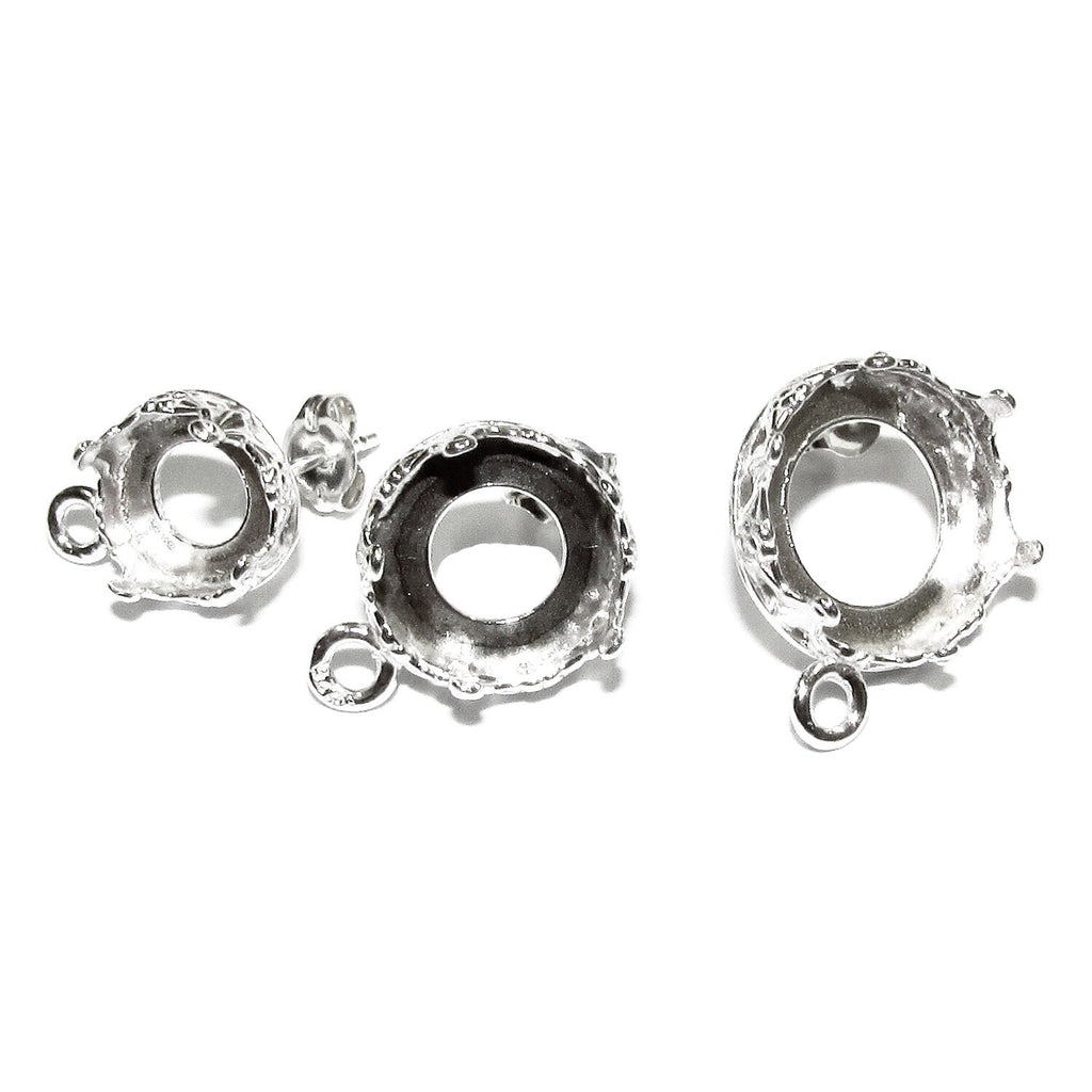 925 Sterling Silver Blank earrings size 8, 10, 12 mm with closed ring, Bezel cup, Base earrings, Jewelry making, Setting - 1 pair (2 pieces)