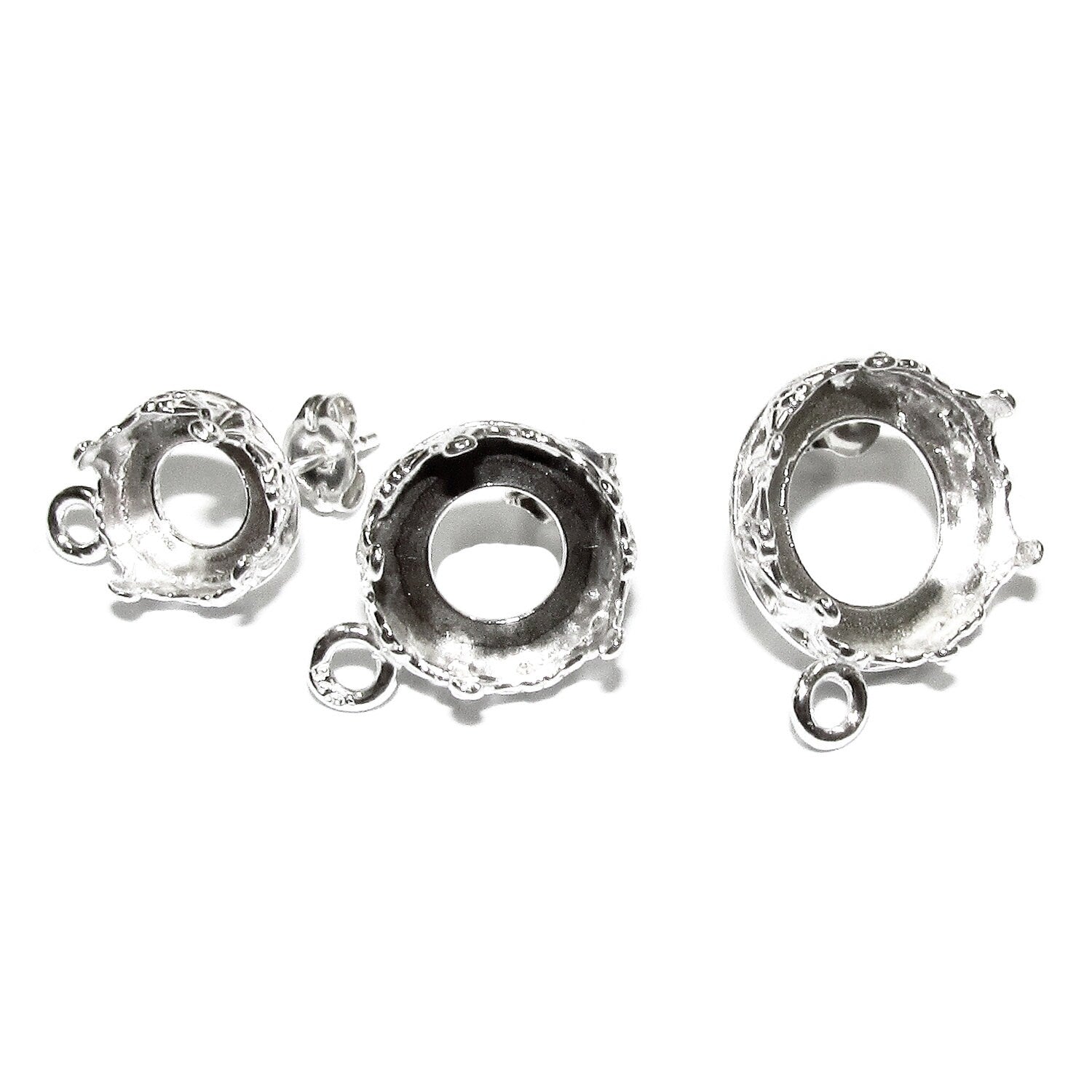 925 Sterling Silver Blank earrings size 8, 10, 12 mm with closed ring, Bezel cup, Base earrings, Jewelry making, Setting - 1 pair (2 pieces)