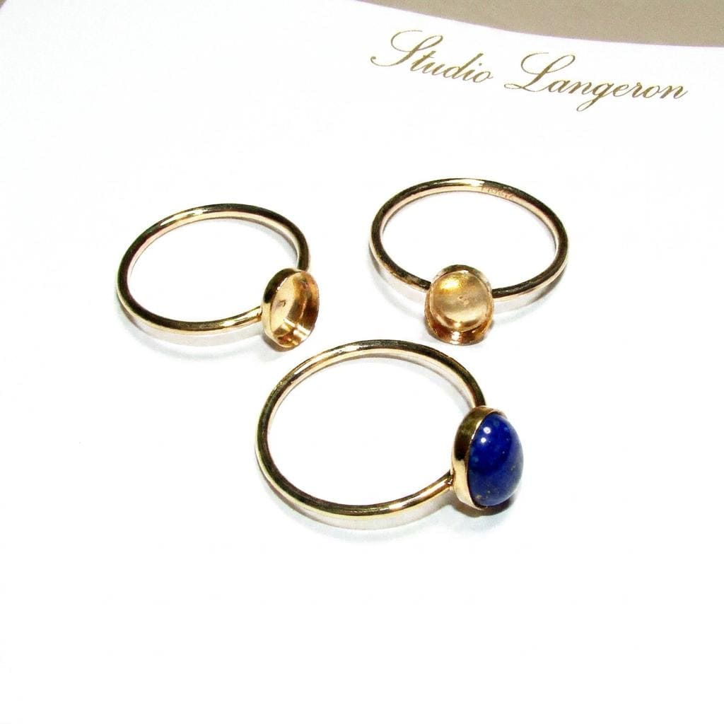 14K Yellow solid gold blank ring with bezel cup 4x6mm size 4 - 11, Base ring, Solid gold ring, bezel cup, Jewelry making, Setting - 1 piece