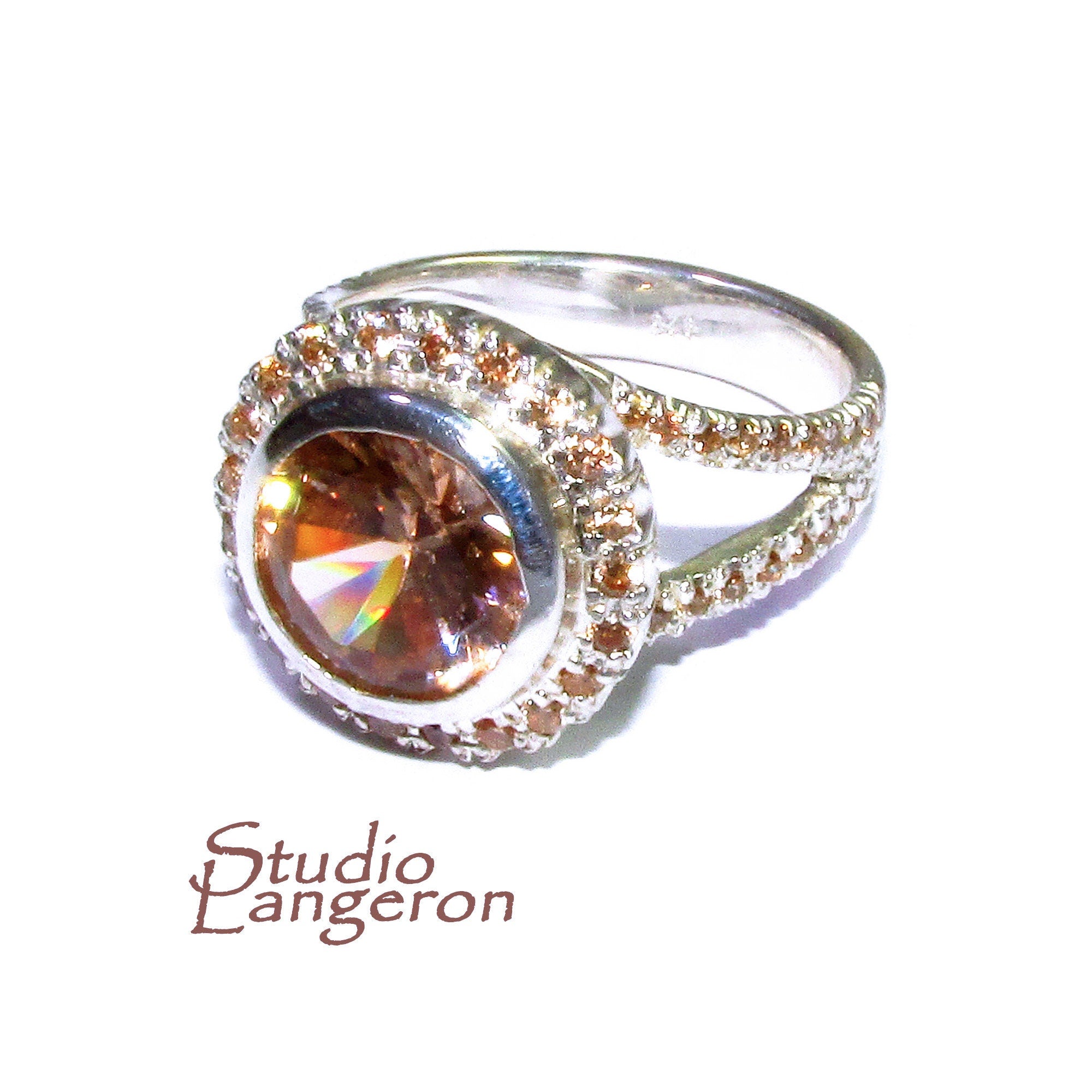 Champagne topaz ring 925 sterling silver size 7 1/2, handmade ring, single copy, Statement ring, Champagne topaz, silver ring, gemstone