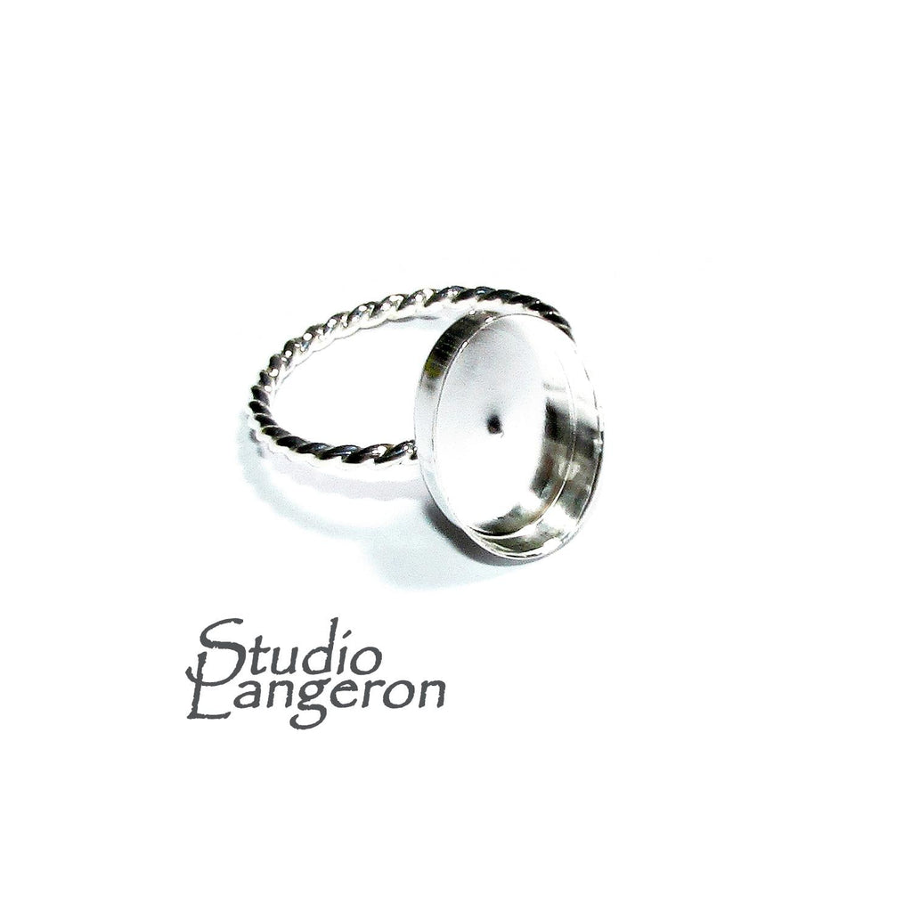 925 sterling silver twisted blank ring with bezel cup 10x14mm size 4, 5, 6, 7, 8, 9, 10, 11, bezel cup, base ring, Jewelry making - 1 piece