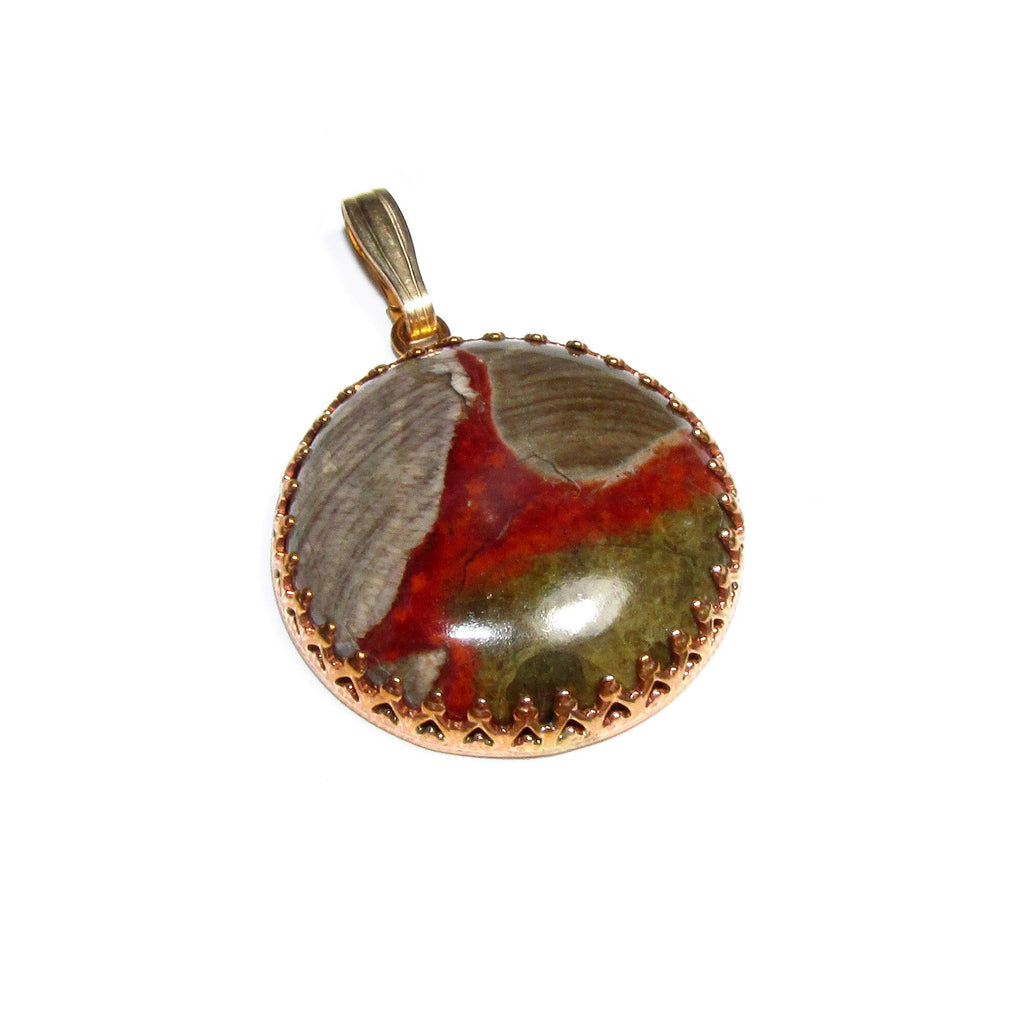 Unakite pendant 14K Yellow gold filled size 2.4 cm, Handmade pendant, single copy, Natural unakite, Handmade pendant gold filled