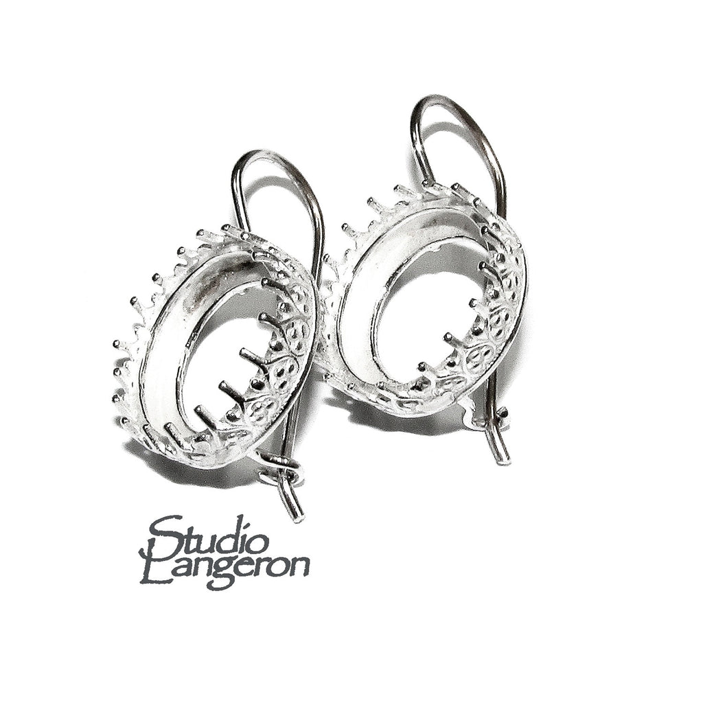 14 mm 925 sterling silver blank earrings with bezel cup, Jewelry making, Setting, bezel cup, base earrings, 925 silver - 1 pair (2 pieces)