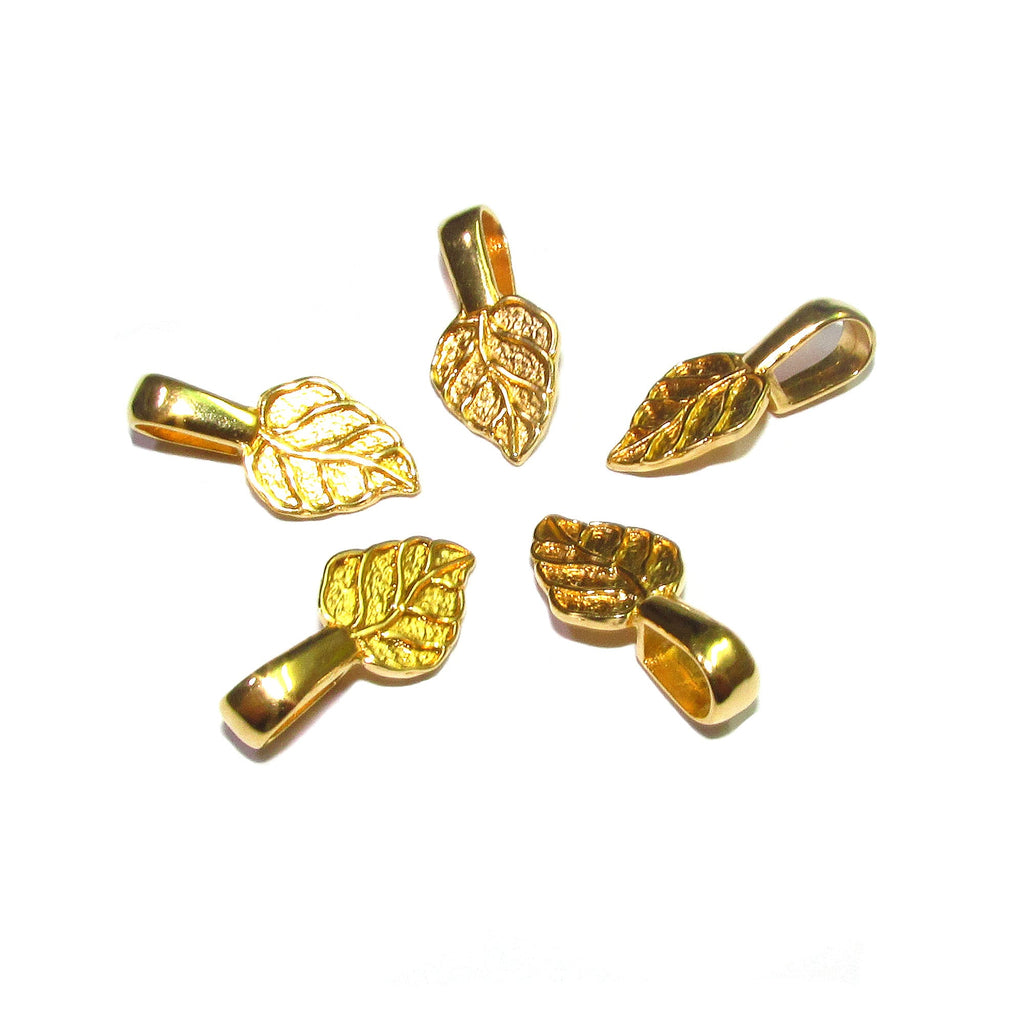 14K Yellow gold filled medium Glue-On Leaf Pendant Bail, Jewelry making, bail with loop, Bails, Bail gold filled, Bail finding - 1 piece