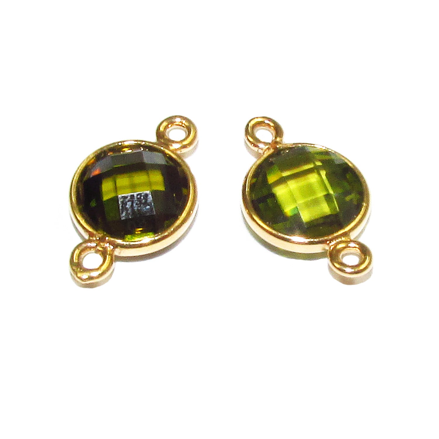 14K Gold Filled Checkerboard Peridot Round Link Connector size 15x9 mm, Peridot gold filled link, Link connector, Connector - 1 piece