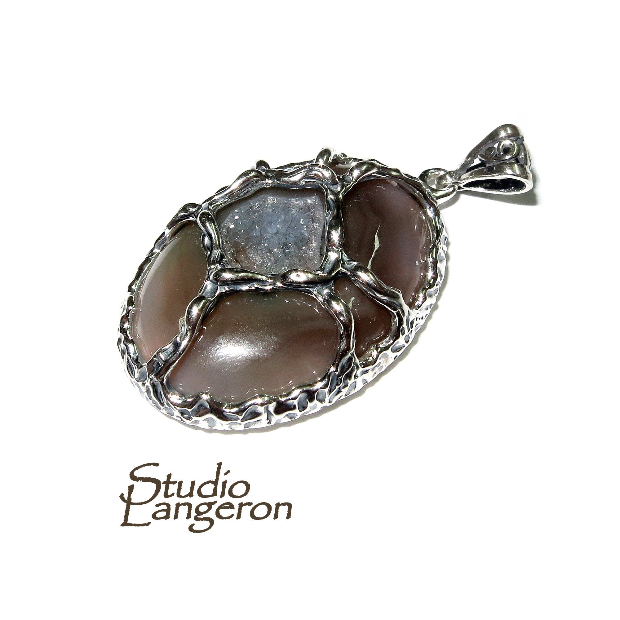 Druze agate brown pendant 925 sterling silver size 3.5x2.5 cm, 100% handmade, single copy, Druse Agate, Handmade pendant, Brown, Gemstone