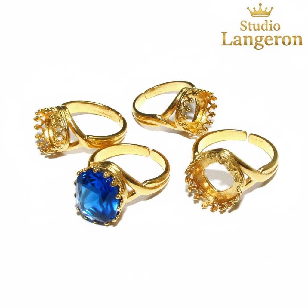 14K Yellow gold filled open blank ring with cushion bezel cup 12x12 mm, base ring, Setting, bezel cup, jewelry making, Gold filled - 1 piece