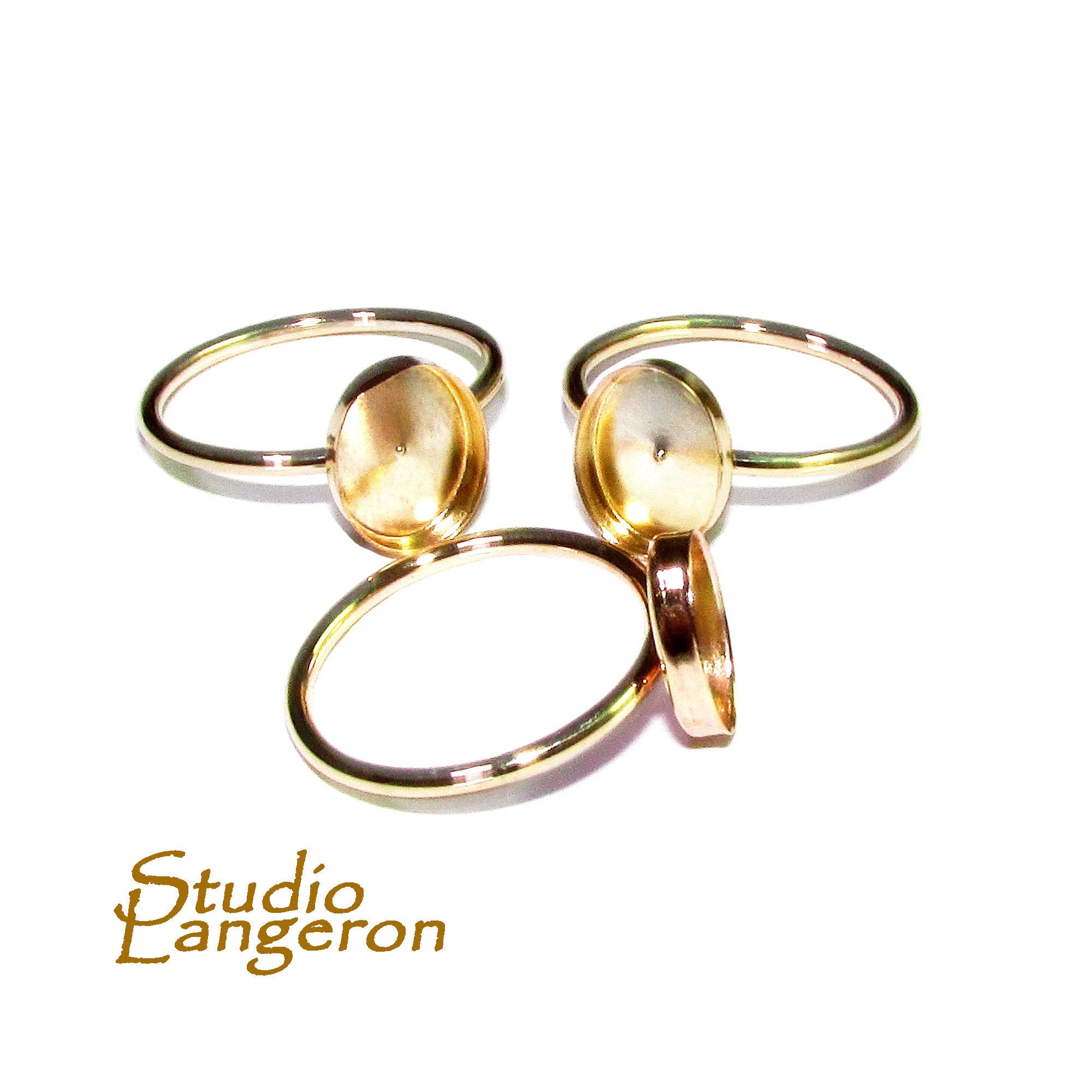 14K Yellow solid gold blank ring with bezel cup 8x10mm size 4 - 11, Jewelry making, base ring, bezel cup, Solid gold ring - 1 piece
