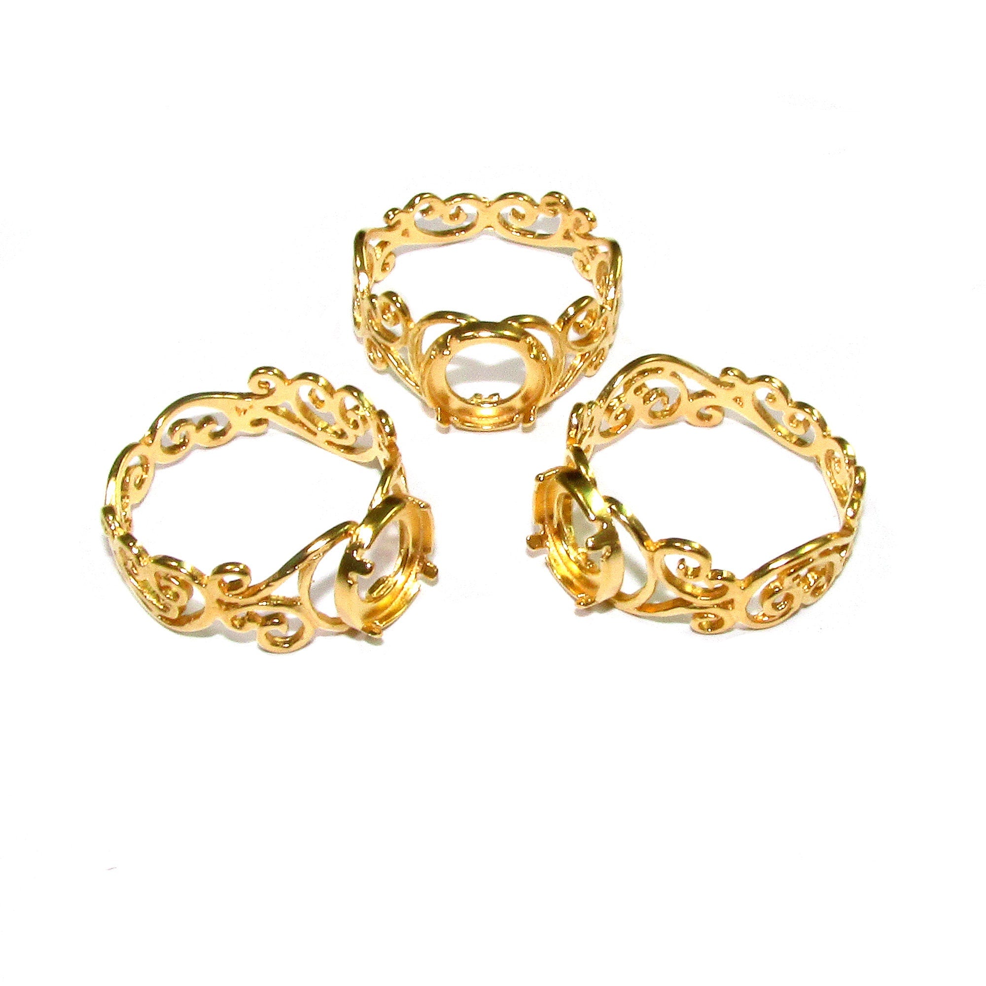 14K Yellow gold filled filigree blank ring with bezel cup 8 mm, base ring, Gold filled bezel cup, Mounting ring, Jewelry making - 1 piece
