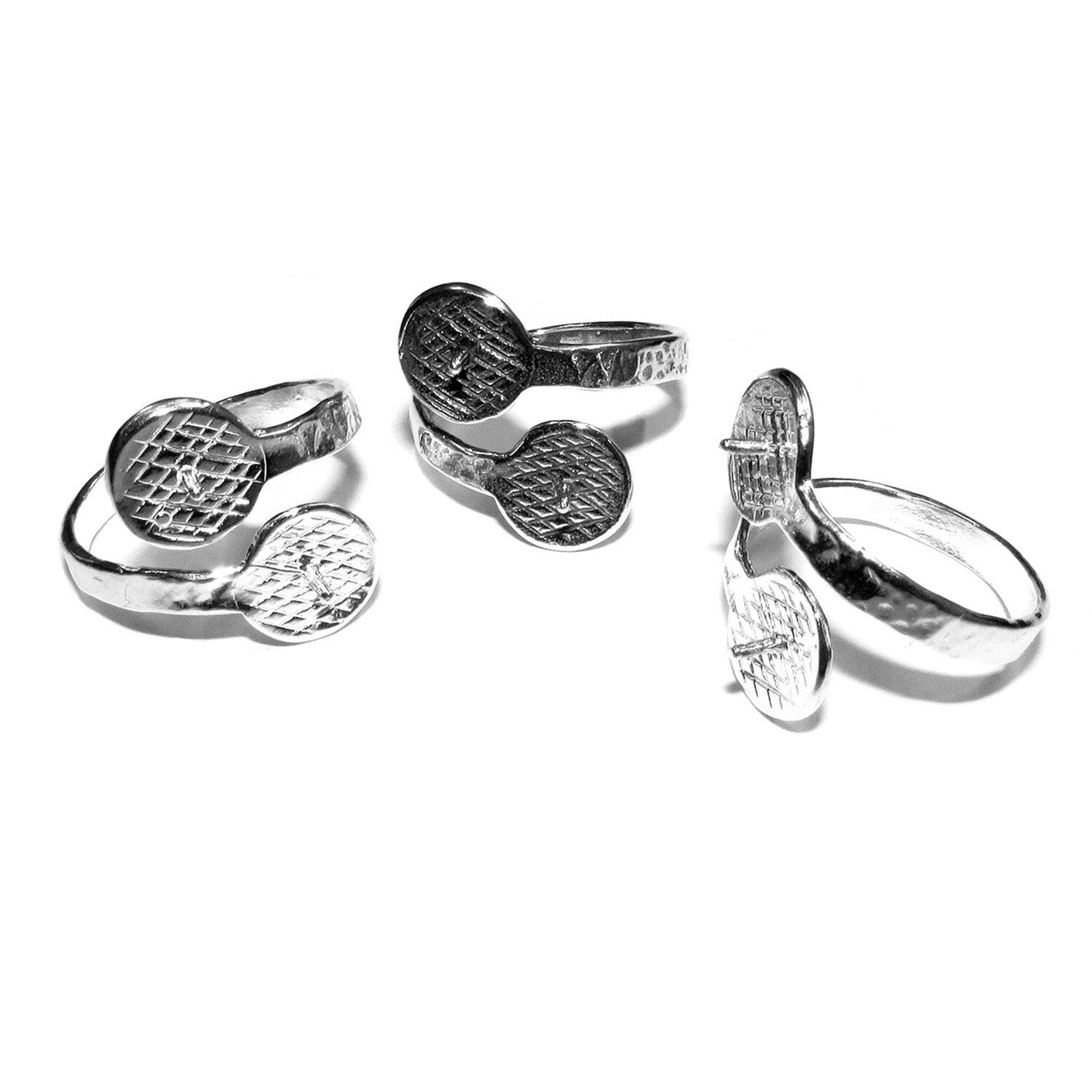 925 sterling silver open blank ring with two platform with pin for beads, silver ring, base ring, Jewelry making, setting - 1 piece