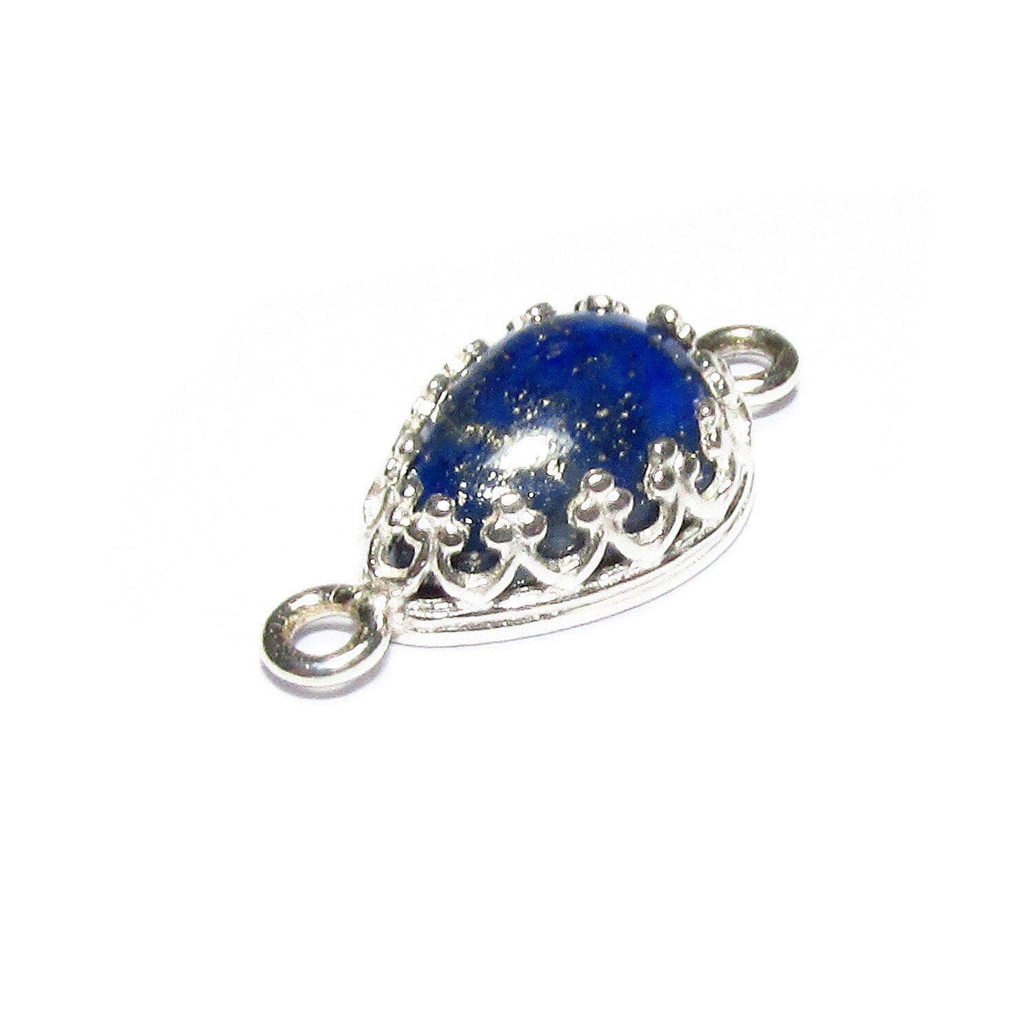 925 Sterling Silver natural Lapis lazuli pear Connector size 18x8.5mm, Natural Lapis lazuli silver link, Jewelry making, Connector - 1 piece