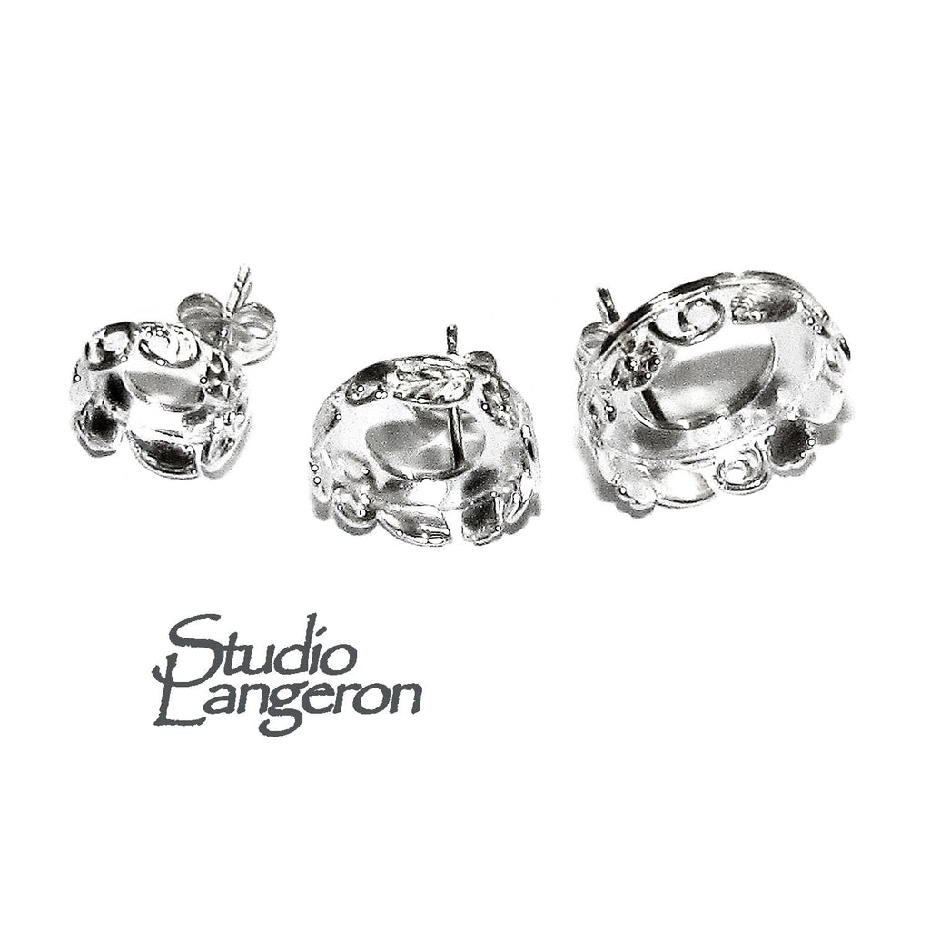 925 Sterling Silver Blank earrings size 8, 10, 12 mm, Bezel cup, Post Earring Mountings, Base earrings, Jewelry making - 1 pair (2 pieces)