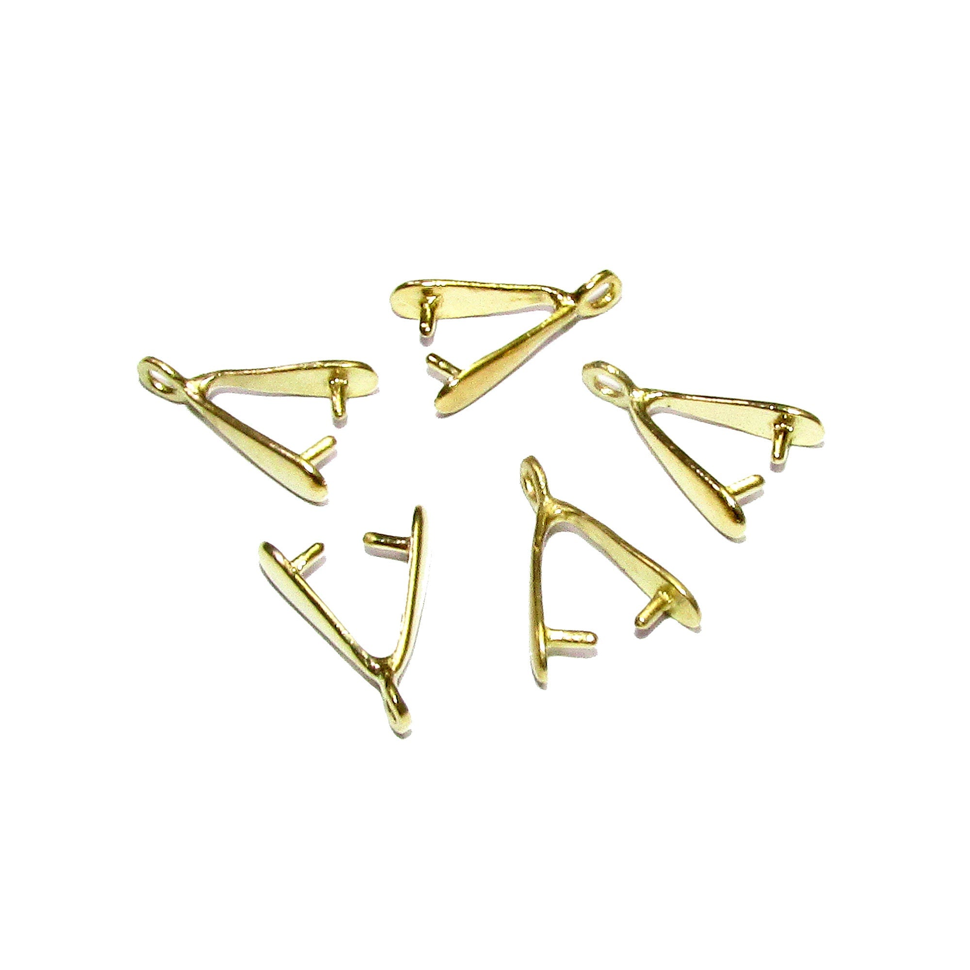 14K Yellow Gold Pinch Pendant Bail, Jewelry Making (1 piece)