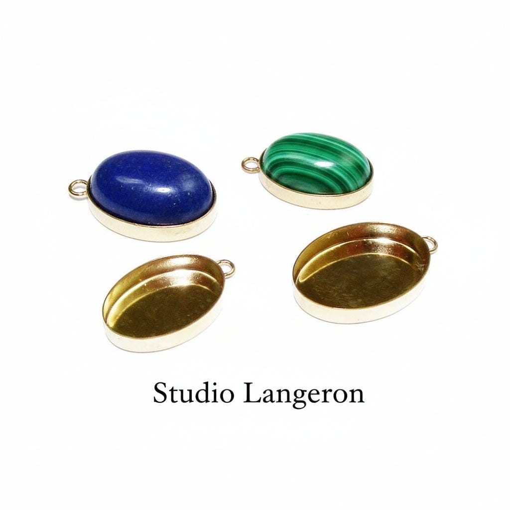 14K Yellow solid gold Oval Bezel Cup size 6x8, 8x10, 10x12, 10x14mm, Oval Bezel cup, Jewelry making, Solid gold bezel cups - 1 piece