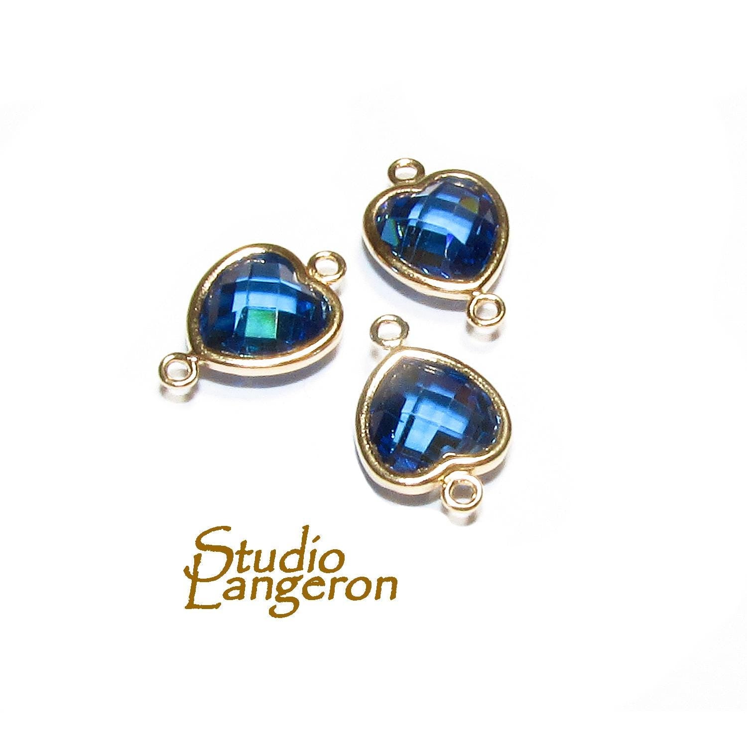 14K Gold Filled Checkerboard blue topaz triangular Link Connector size 6 mm, gold filled link, Jewelry making, Connector - 1 piece