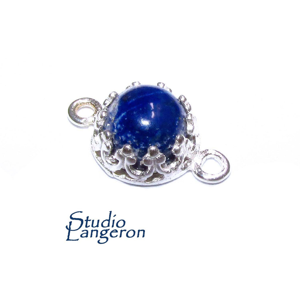 925 Sterling Silver natural Lapis lazuli round Link Connector size 14x7 mm, Lapis lazuli silver link, Jewelry making, Connector - 1 piece