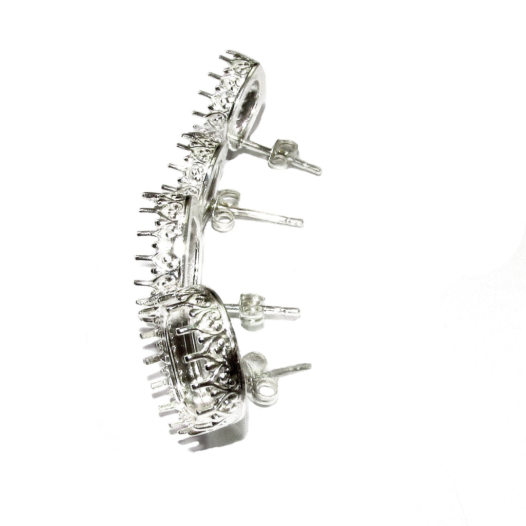 925 Sterling Silver Blank earrings with cushion Bezel cup size 10x10, 12x12 mm, Jewelry making, Setting, Base Earrings - 1 pair (2 pieces)