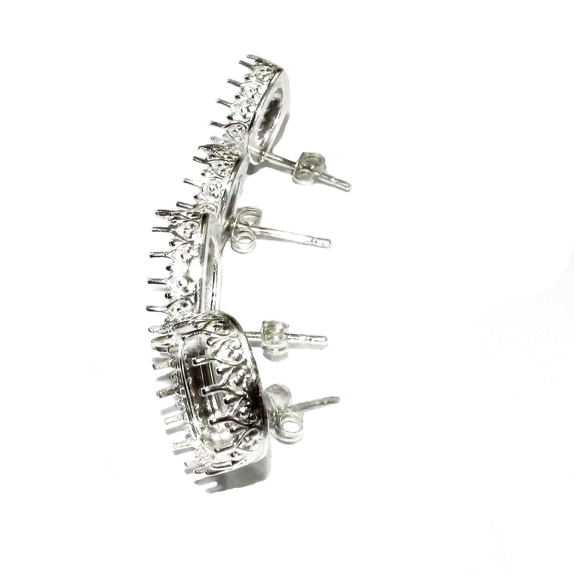 925 Sterling Silver Blank earrings with cushion Bezel cup size 10x10, 12x12 mm, Jewelry making, Setting, Base Earrings - 1 pair (2 pieces)