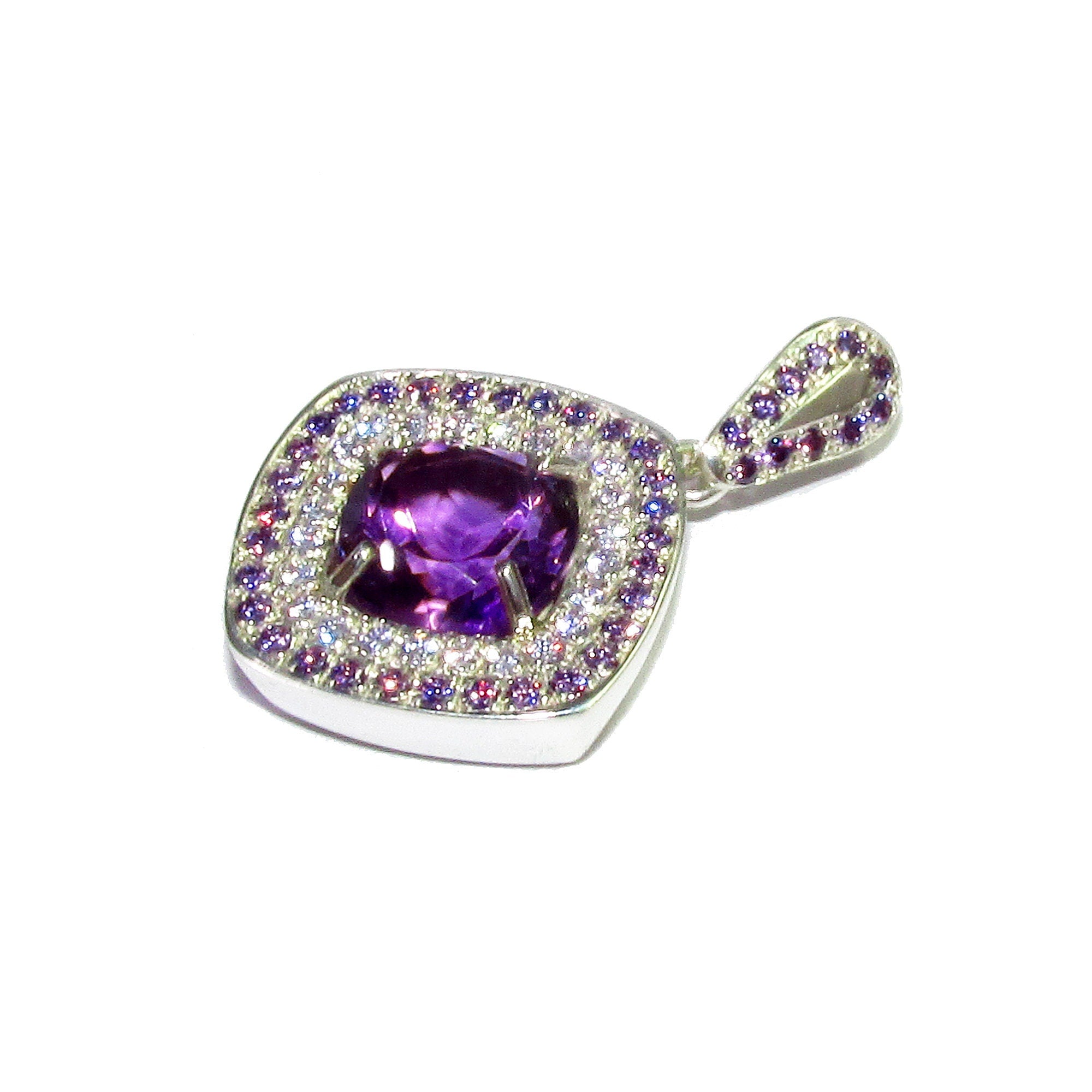 Amethyst and white topaz pendant 925 sterling silver size 1.9x1.9 cm, Handmade pendant, single copy, Amethyst, White topaz, Pendant gift