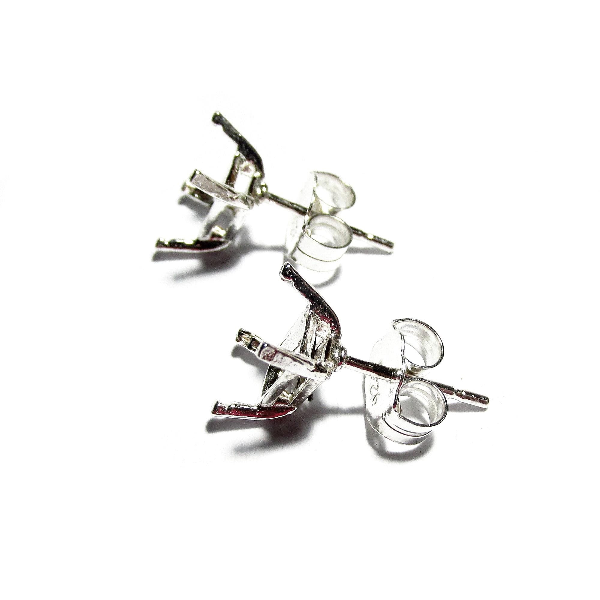 925 Sterling Silver Emerald-Cut blank earrings with 4-Prong Setting, rectangular setting, Jewelry making, blank earrings - 1 pair (2 piece)