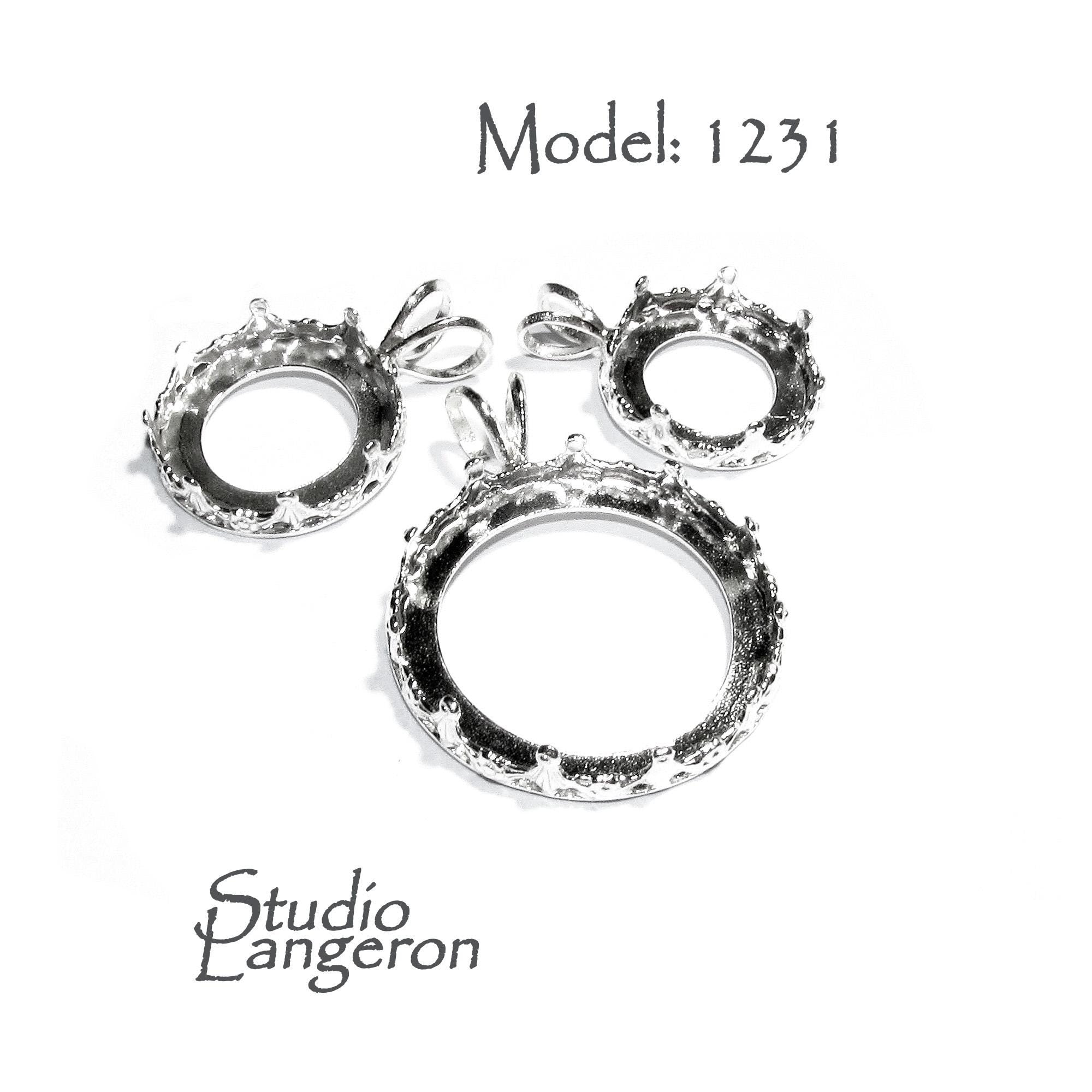 925 Sterling Silver Blank pendants sizes 8.0 - 24.0mm, model 1231, bezel cups, Jewelry making, Blank pendants, Setting - 1 piece