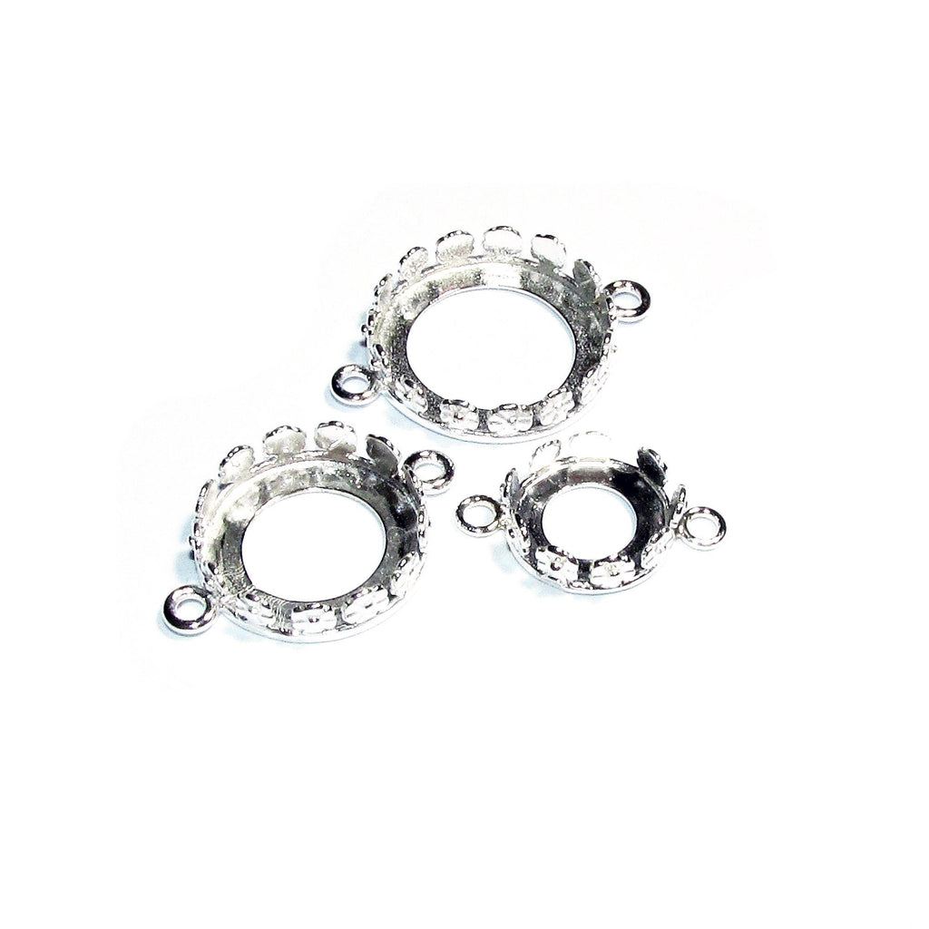 925 Sterling Silver Round Bezel Cup with 2 closed rings, sizes 8-20 mm, Bezel cup, Setting, Jewelry making, Bracelet, Connector - 1 piece