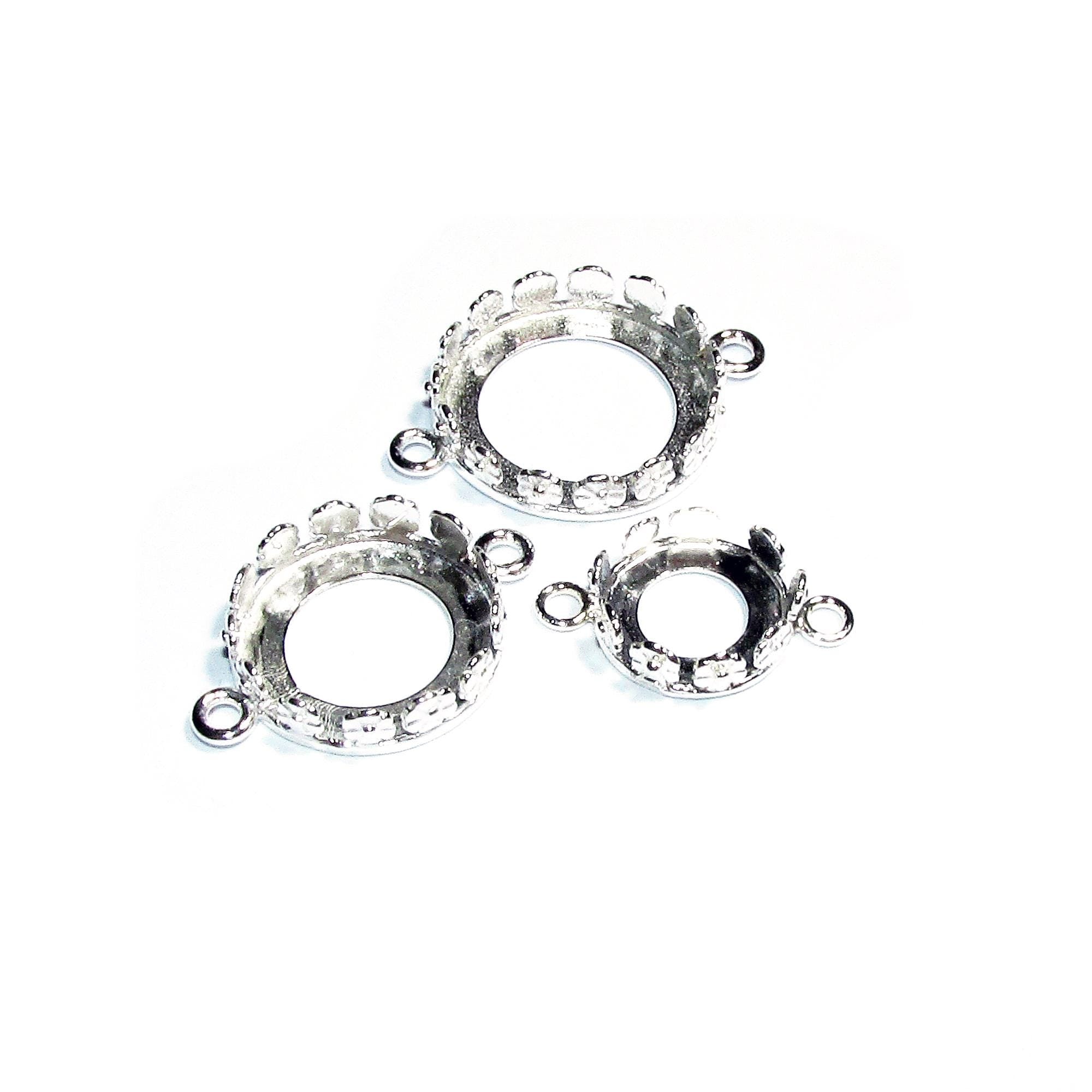 925 Sterling Silver Round Bezel Cup with 2 closed rings, sizes 8-20 mm, Bezel cup, Setting, Jewelry making, Bracelet, Connector - 1 piece
