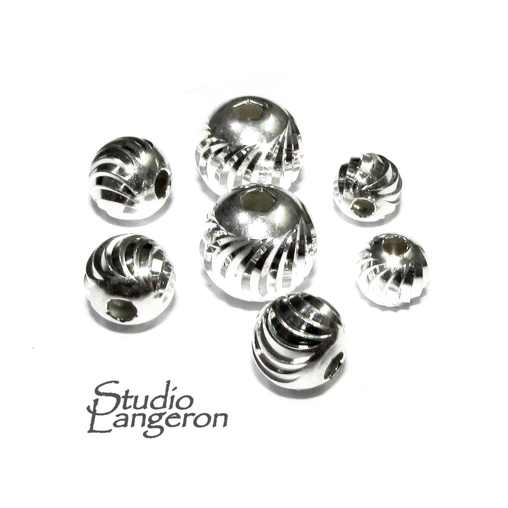 925 sterling silver diamond cut shiny beads size 3 - 8 mm, diamond cut beads, sterling silver beads, Jewelry making, silver beads - 1 piece