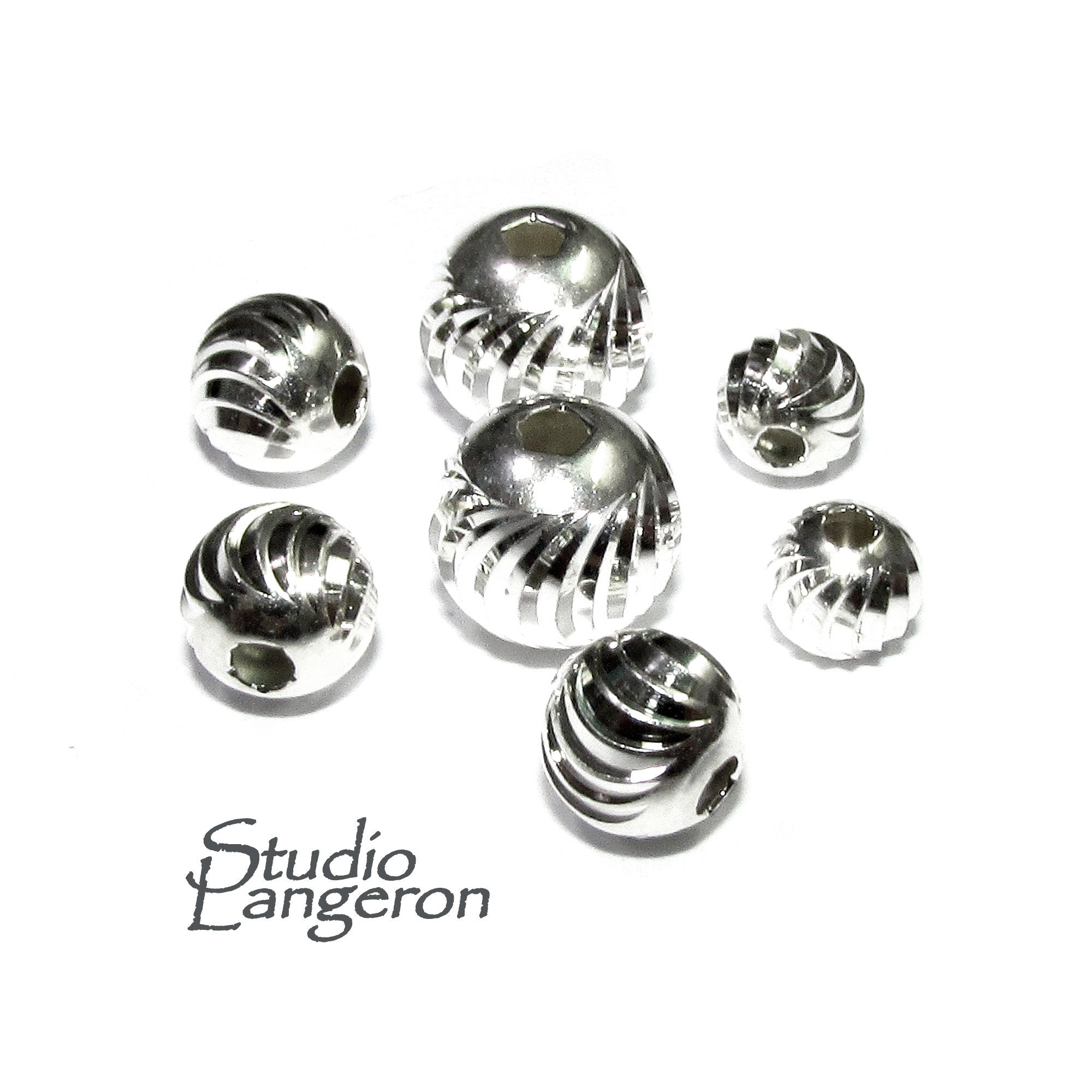 925 sterling silver diamond cut shiny beads size 3 - 8 mm, diamond cut beads, sterling silver beads, Jewelry making, silver beads - 1 piece